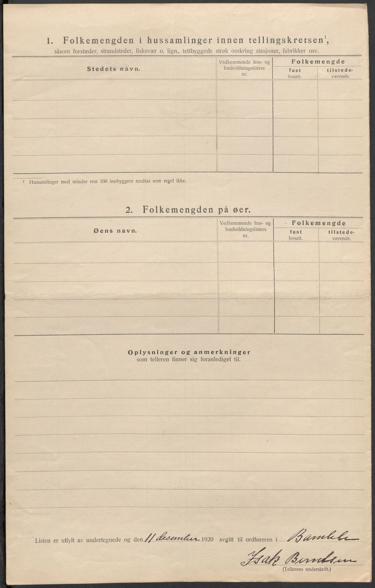 SAKO, 1920 census for Bamble, 1920, p. 43