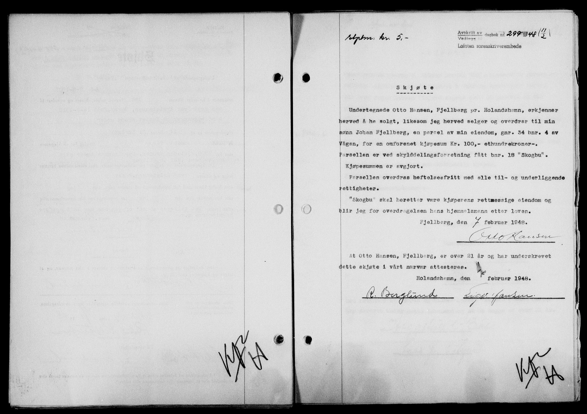 Lofoten sorenskriveri, SAT/A-0017/1/2/2C/L0017a: Mortgage book no. 17a, 1947-1948, Diary no: : 299/1948