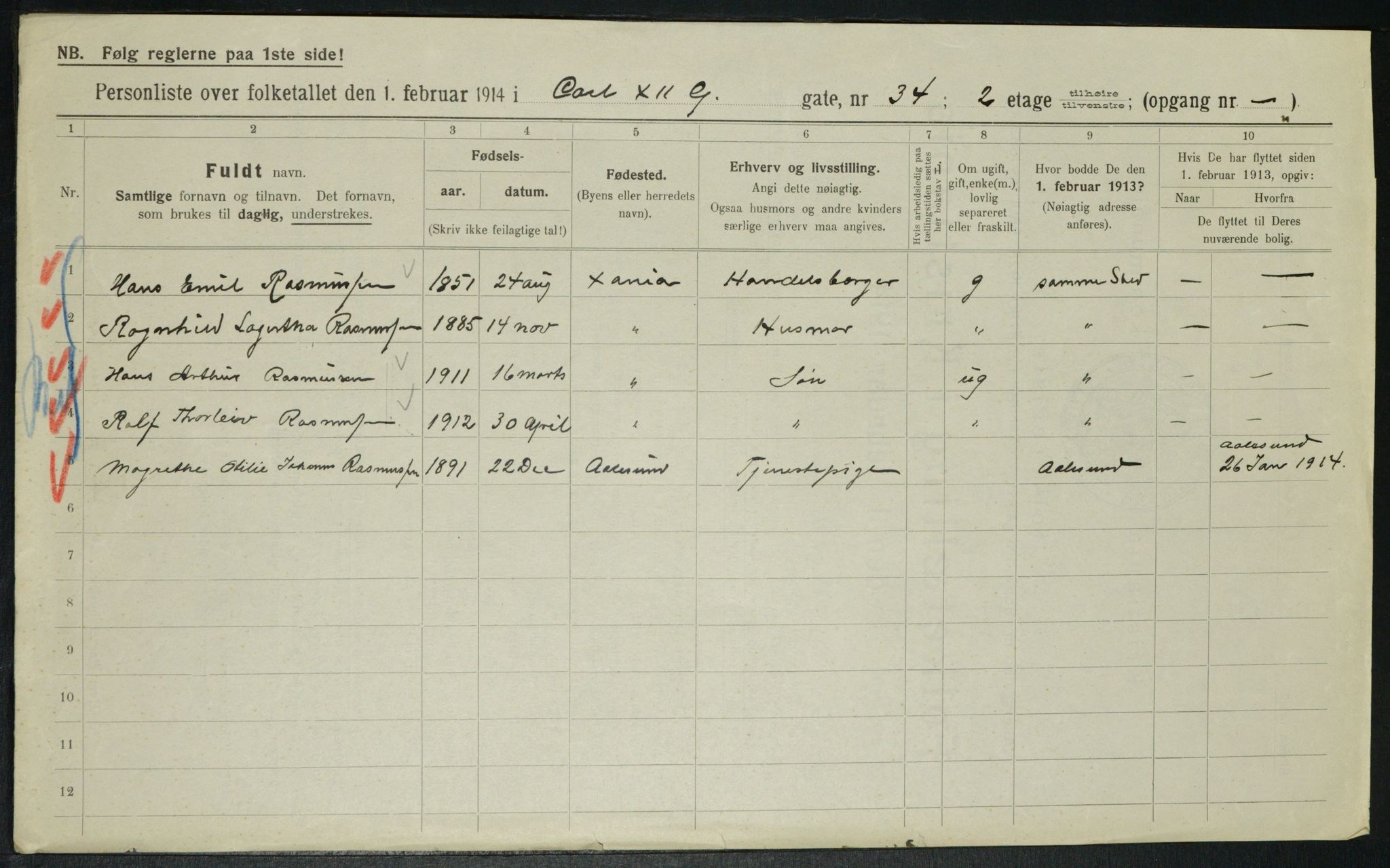 OBA, Municipal Census 1914 for Kristiania, 1914, p. 48645