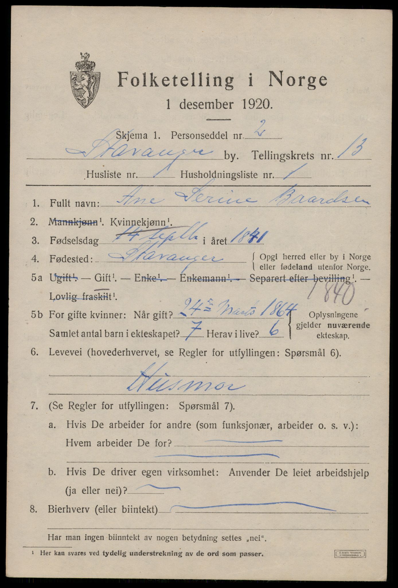 SAST, 1920 census for Stavanger, 1920, p. 57694