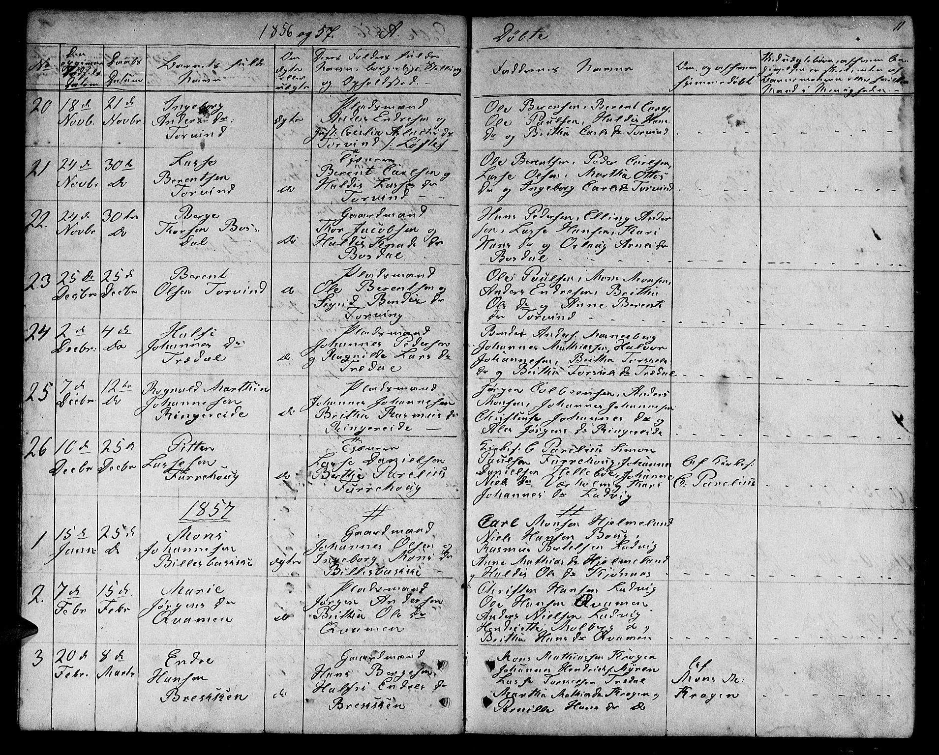 Lavik sokneprestembete, SAB/A-80901: Parish register (copy) no. A 1, 1854-1881, p. 11
