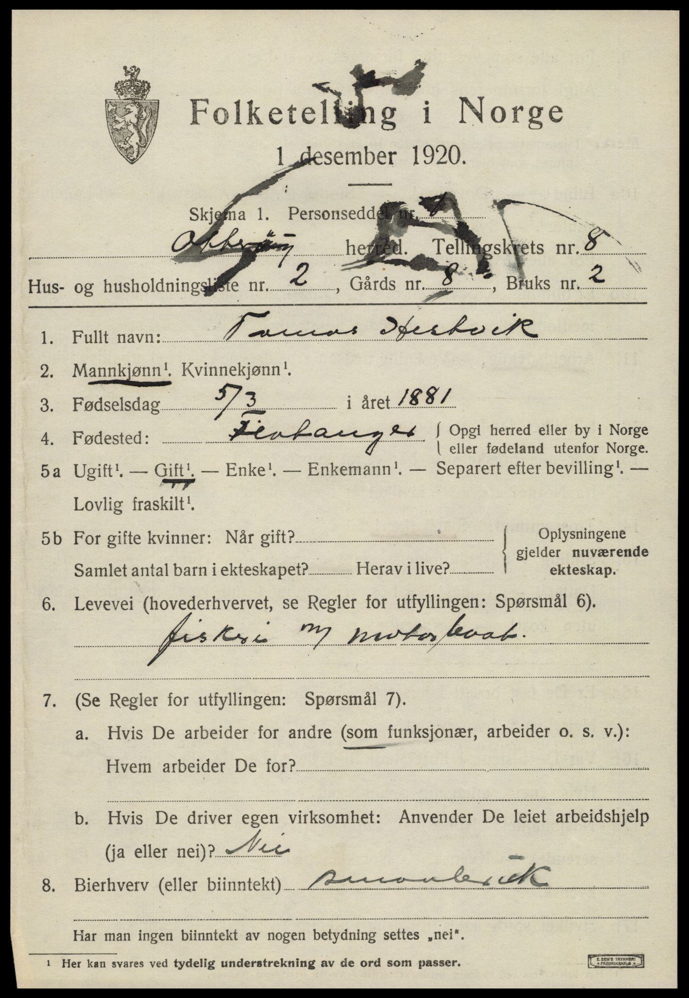 SAT, 1920 census for Otterøy, 1920, p. 2937