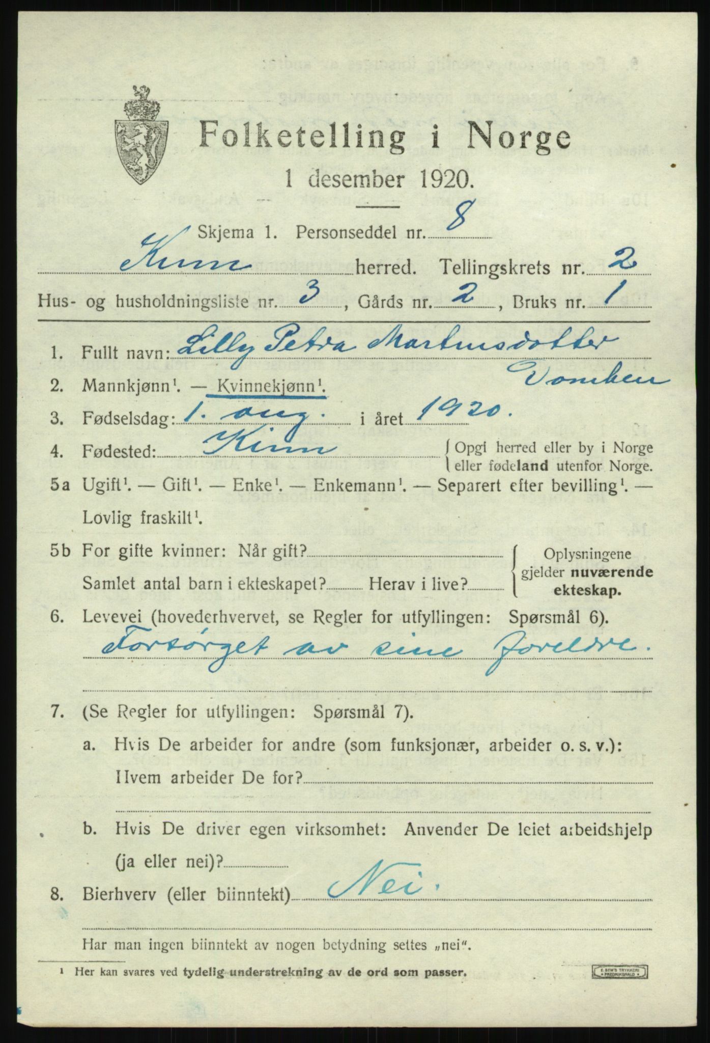 SAB, 1920 census for Kinn, 1920, p. 1965