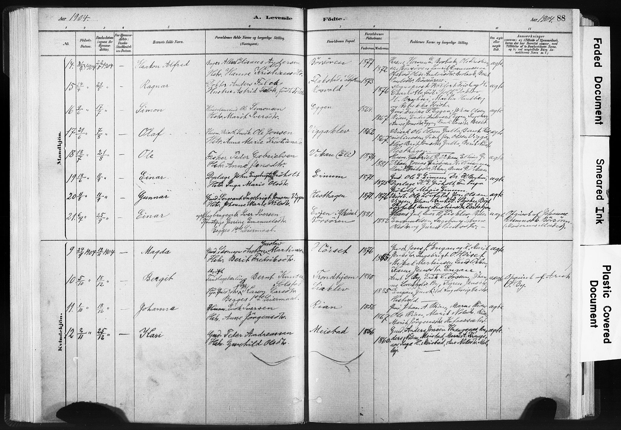 Ministerialprotokoller, klokkerbøker og fødselsregistre - Sør-Trøndelag, SAT/A-1456/665/L0773: Parish register (official) no. 665A08, 1879-1905, p. 88