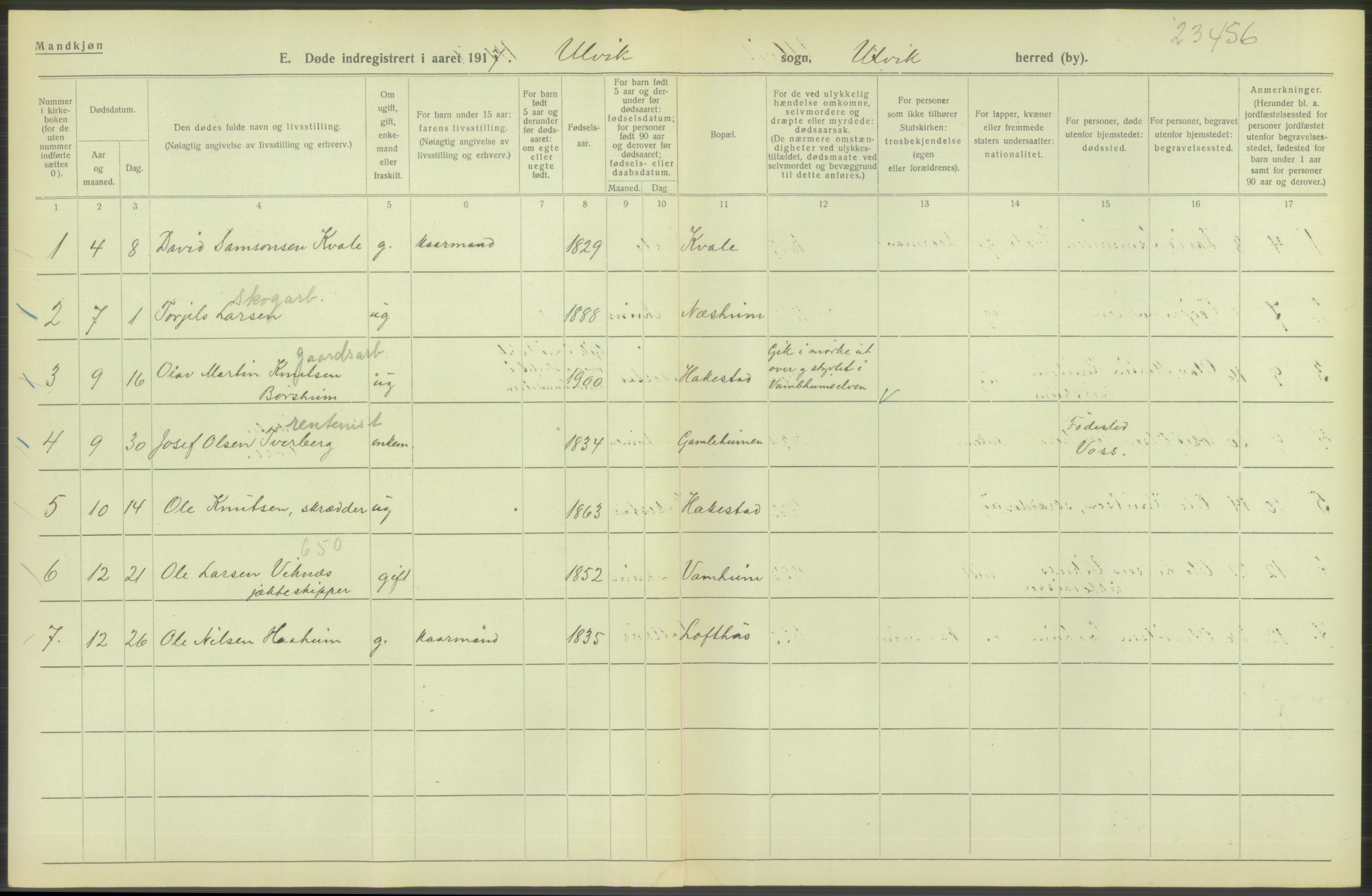 Statistisk sentralbyrå, Sosiodemografiske emner, Befolkning, RA/S-2228/D/Df/Dfb/Dfbg/L0036: S. Bergenhus amt: Døde, dødfødte. Bygder., 1917, p. 628