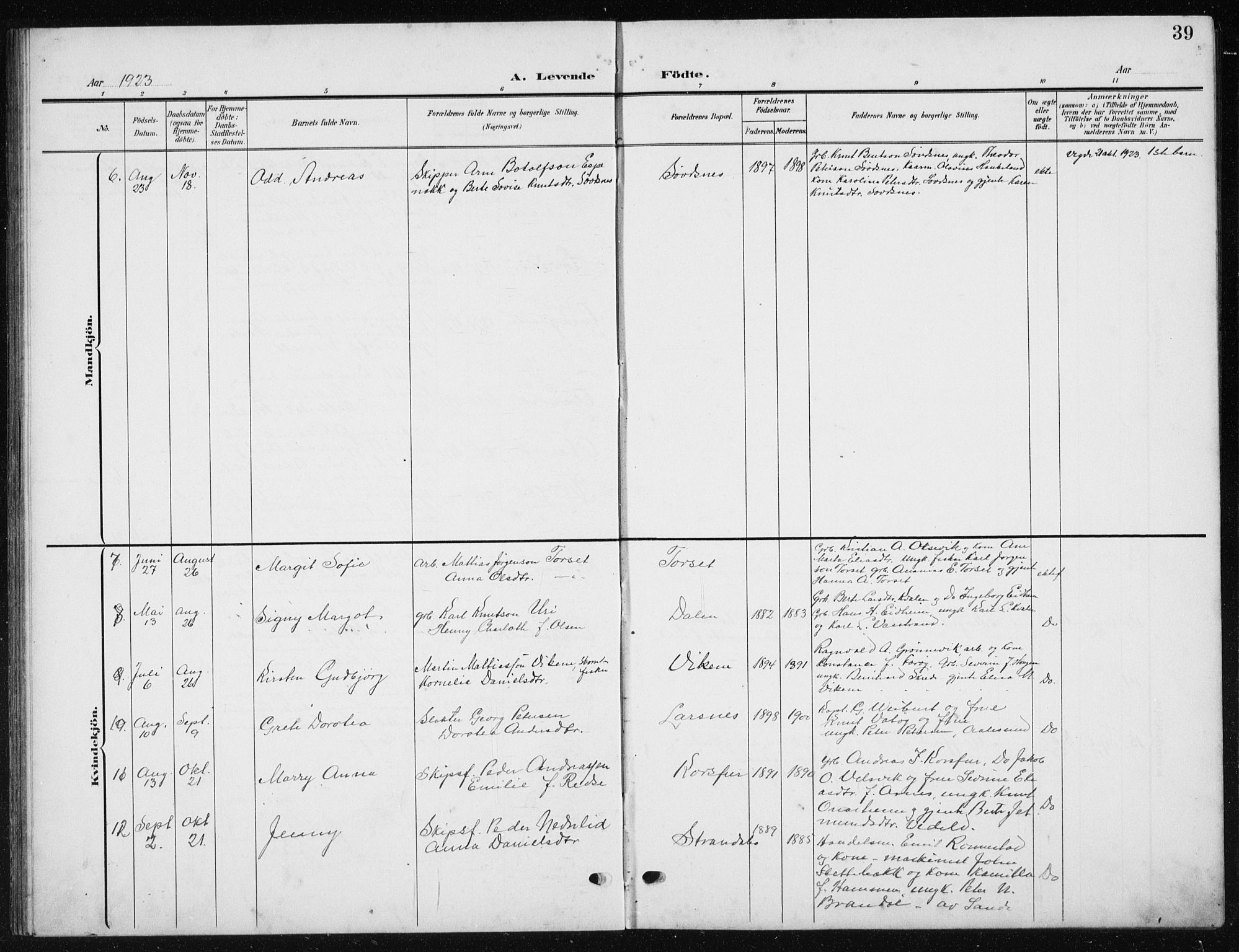 Ministerialprotokoller, klokkerbøker og fødselsregistre - Møre og Romsdal, AV/SAT-A-1454/504/L0061: Parish register (copy) no. 504C03, 1902-1940, p. 39