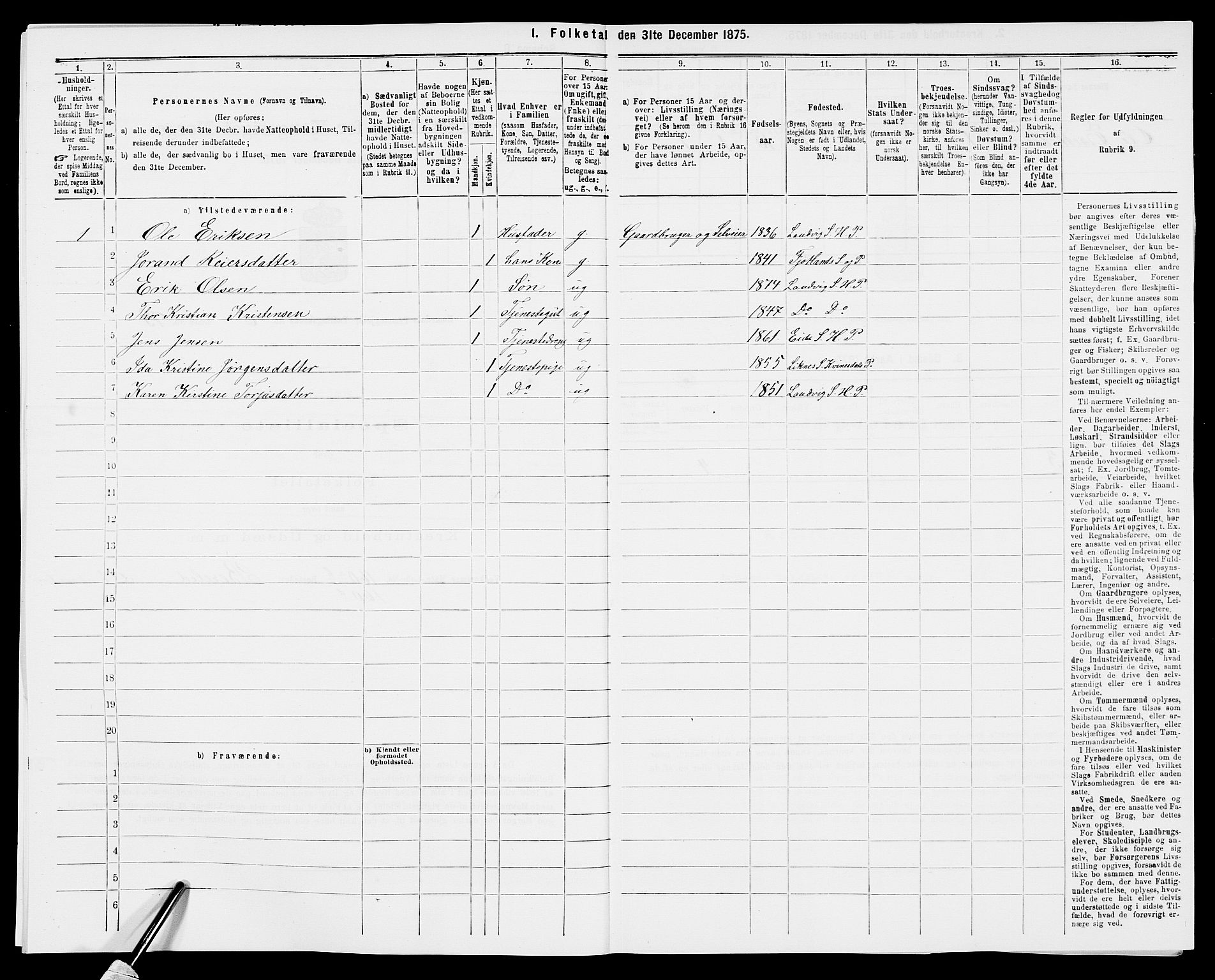 SAK, 1875 census for 0924P Homedal, 1875, p. 1067