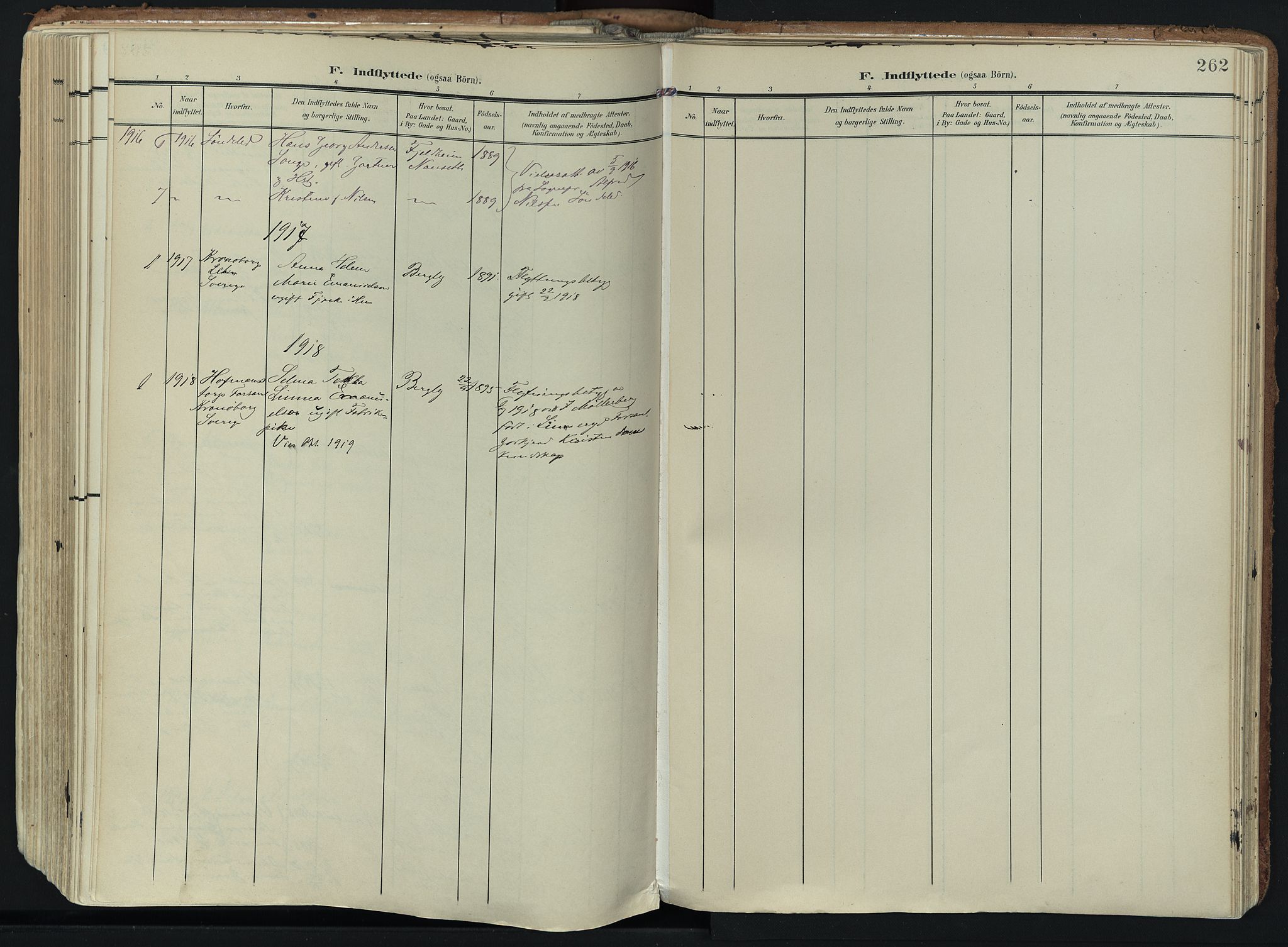 Hedrum kirkebøker, SAKO/A-344/F/Fa/L0010: Parish register (official) no. I 10, 1904-1918, p. 262