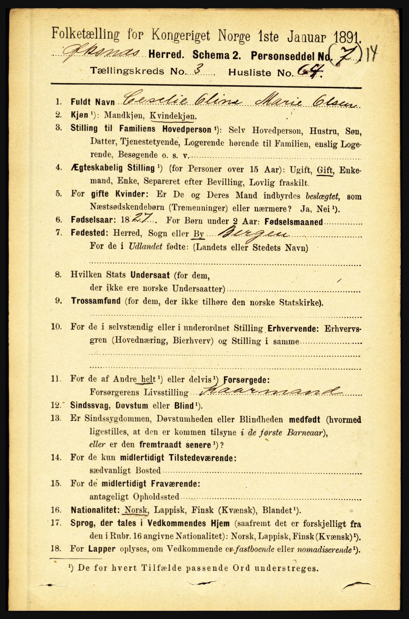 RA, 1891 census for 1868 Øksnes, 1891, p. 1622