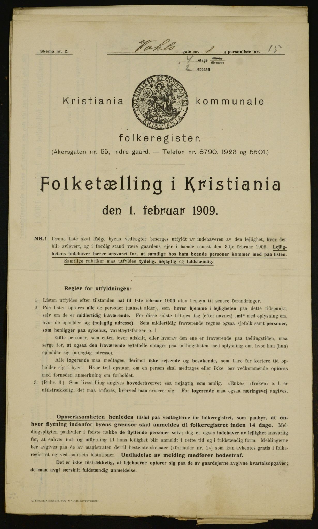 OBA, Municipal Census 1909 for Kristiania, 1909, p. 110140