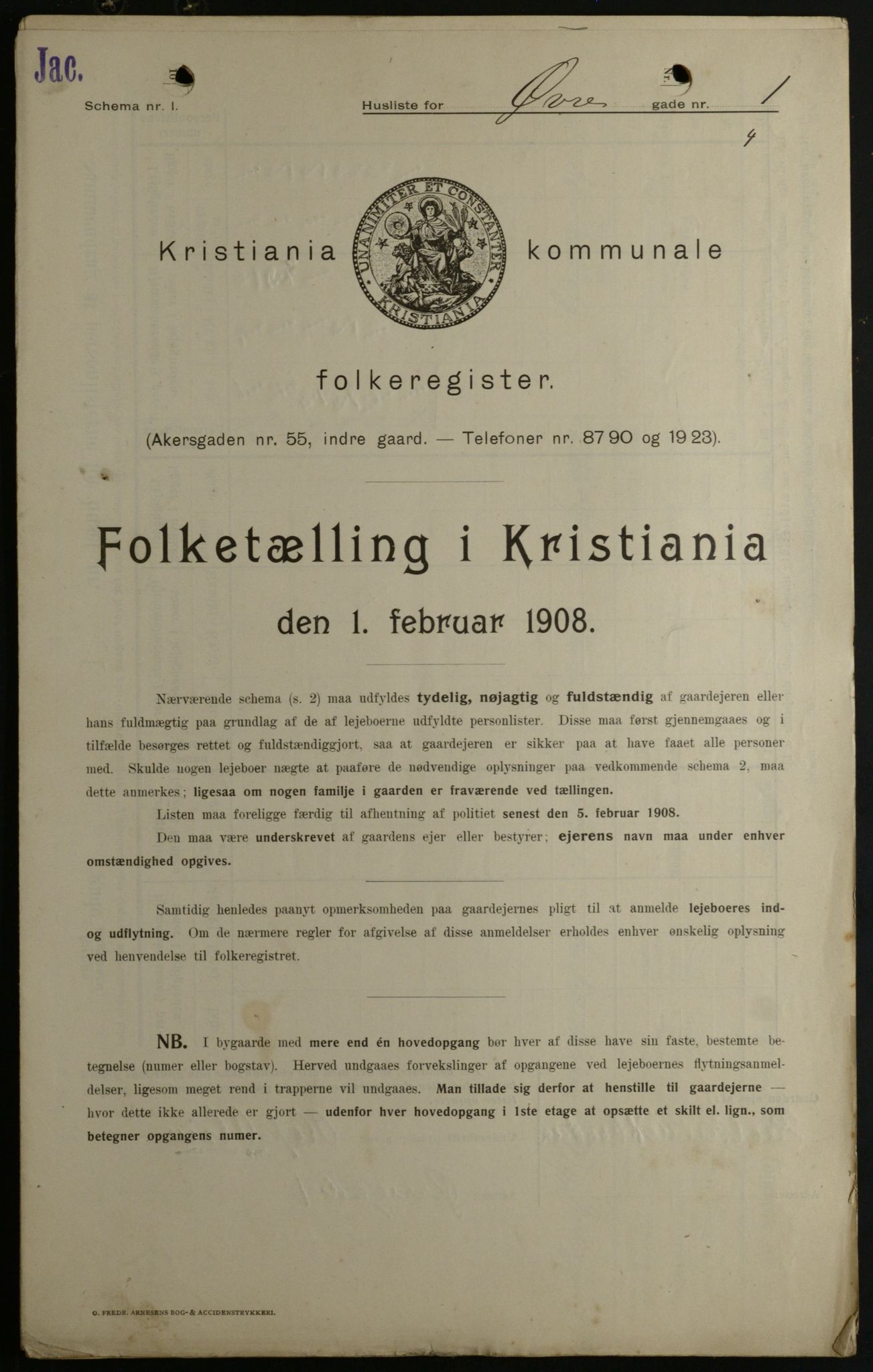 OBA, Municipal Census 1908 for Kristiania, 1908, p. 116486