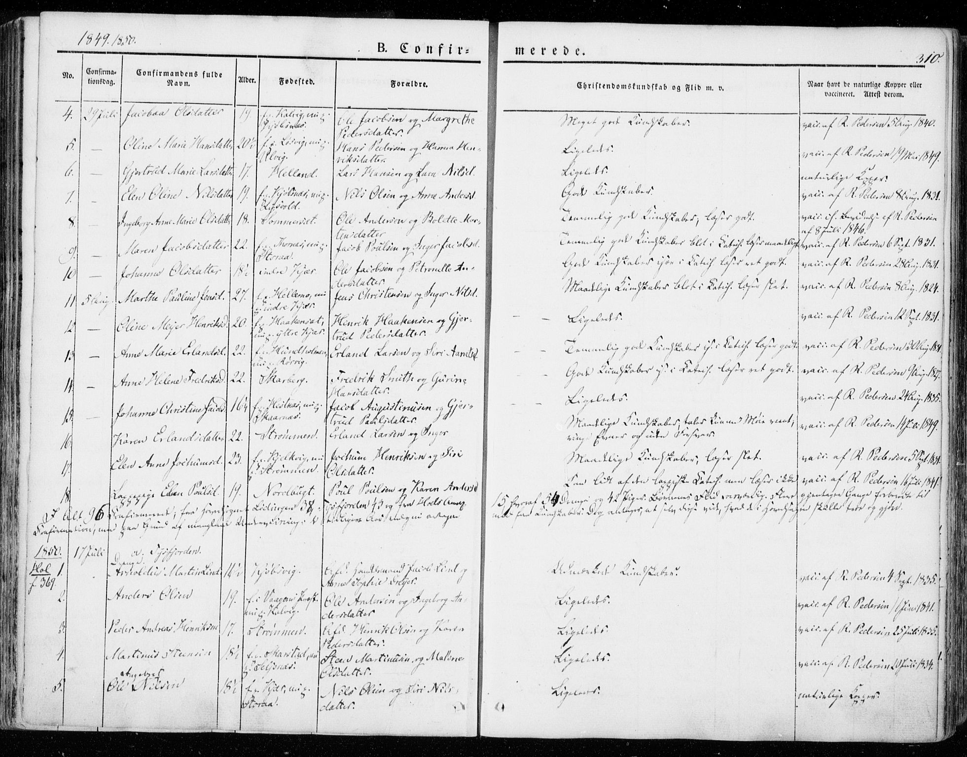 Ministerialprotokoller, klokkerbøker og fødselsregistre - Nordland, SAT/A-1459/872/L1033: Parish register (official) no. 872A08, 1840-1863, p. 310