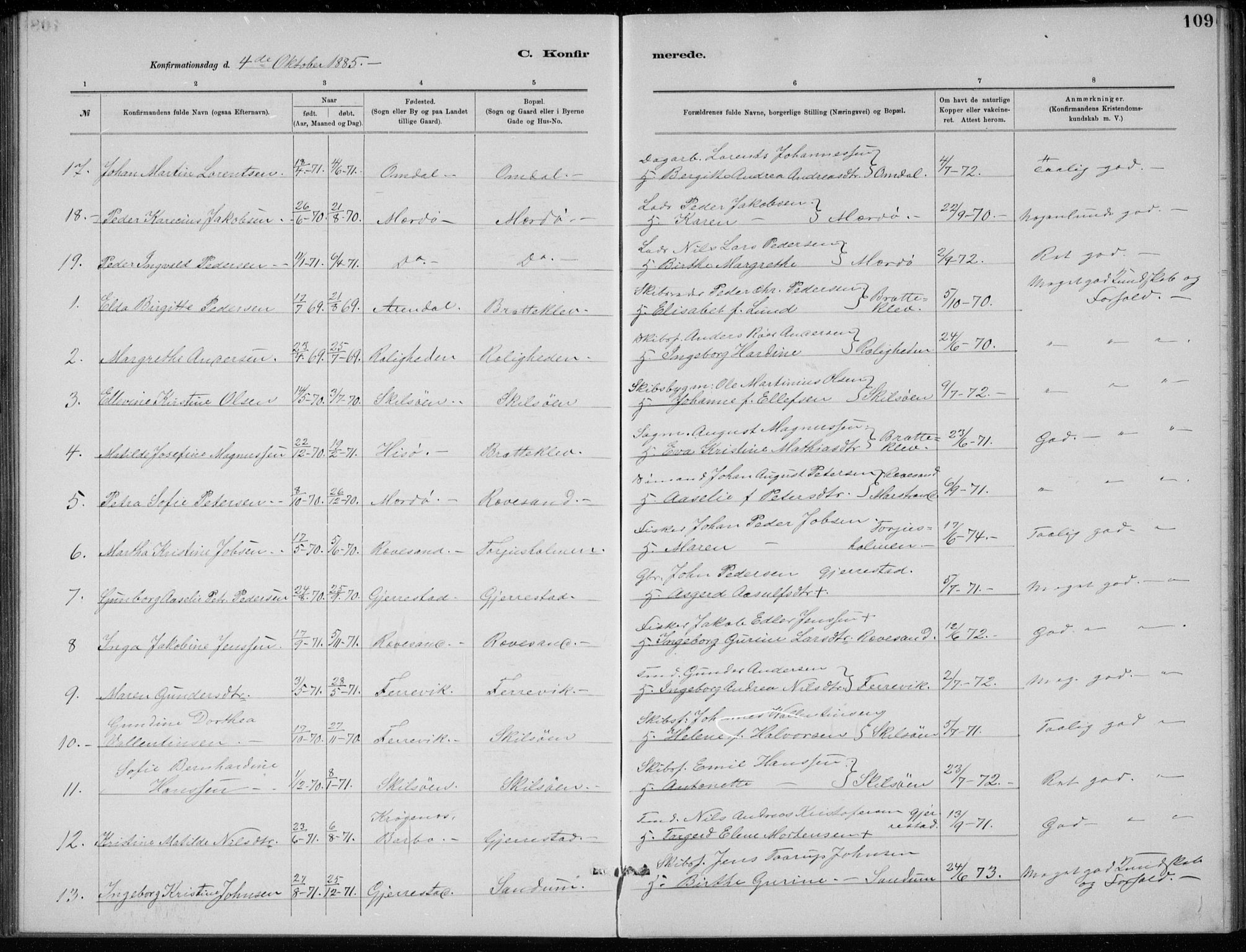 Tromøy sokneprestkontor, SAK/1111-0041/F/Fb/L0005: Parish register (copy) no. B 5, 1877-1891, p. 109