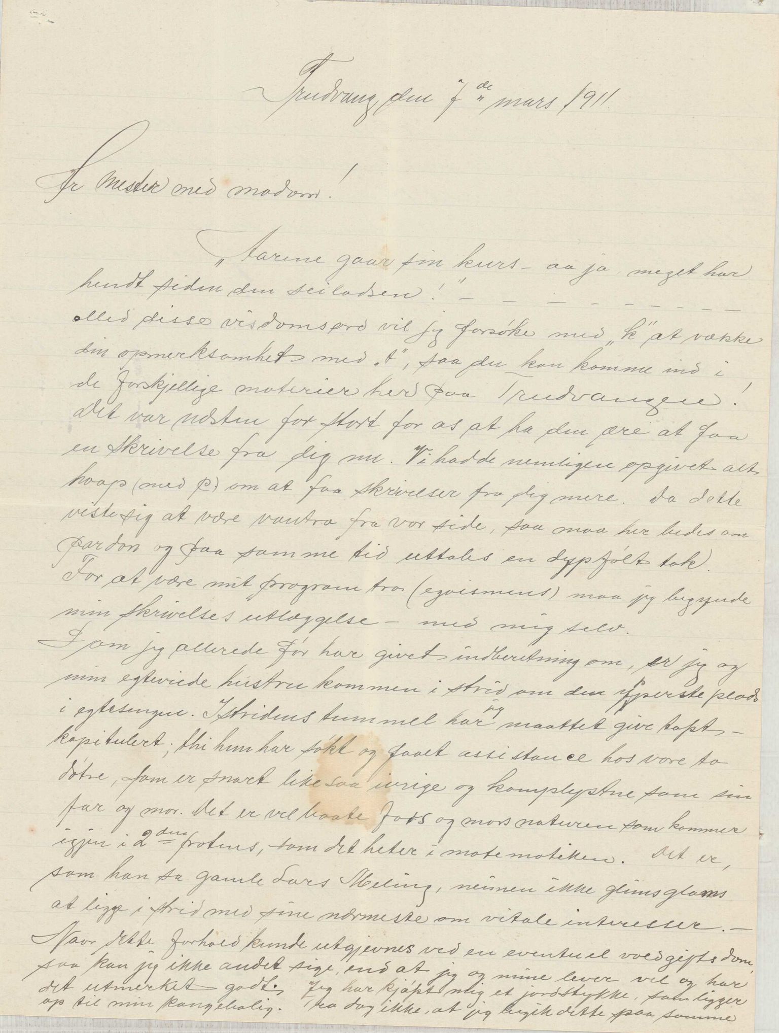 Finnaas kommune. Formannskapet, IKAH/1218a-021/D/Da/L0001/0011: Korrespondanse / saker / Kronologisk ordna korrespondanse , 1908-1912, p. 31