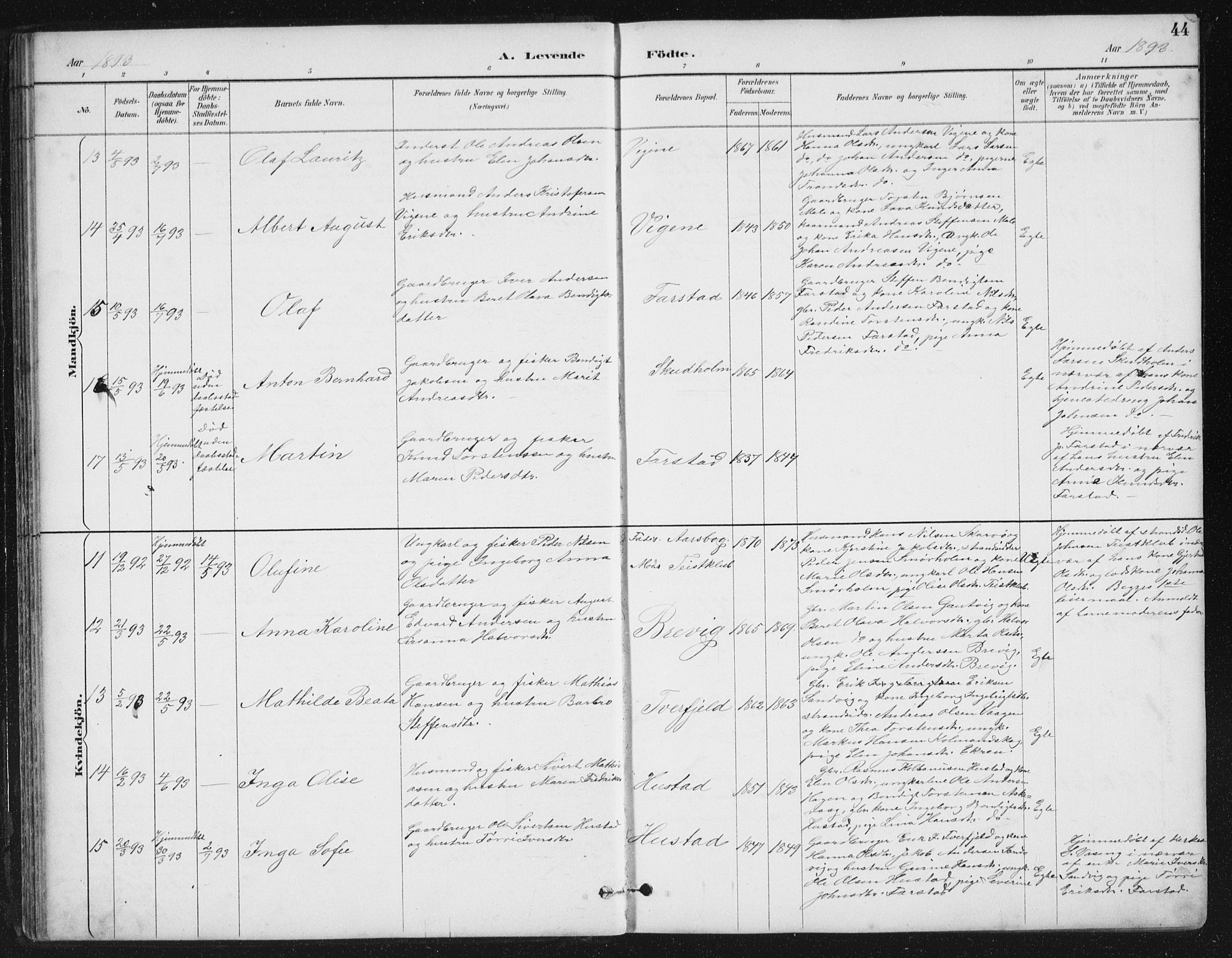 Ministerialprotokoller, klokkerbøker og fødselsregistre - Møre og Romsdal, AV/SAT-A-1454/567/L0783: Parish register (copy) no. 567C03, 1887-1903, p. 44