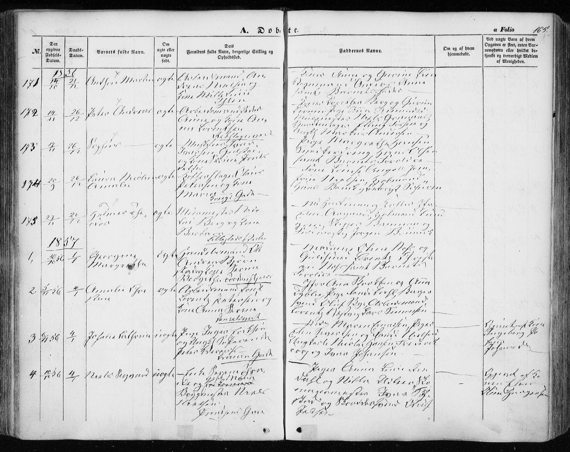 Ministerialprotokoller, klokkerbøker og fødselsregistre - Sør-Trøndelag, SAT/A-1456/601/L0051: Parish register (official) no. 601A19, 1848-1857, p. 165