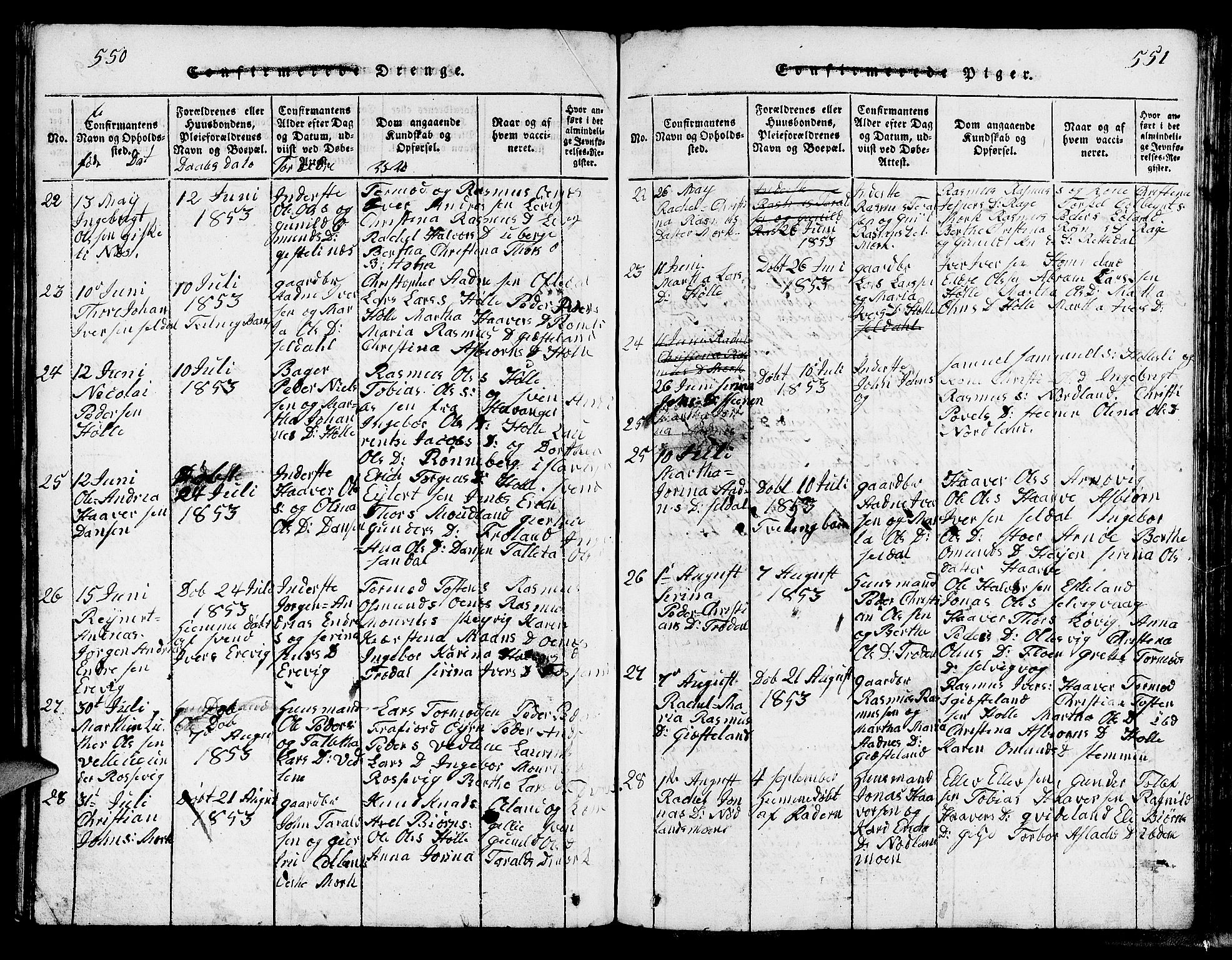 Strand sokneprestkontor, AV/SAST-A-101828/H/Ha/Hab/L0002: Parish register (copy) no. B 2, 1816-1854, p. 550-551