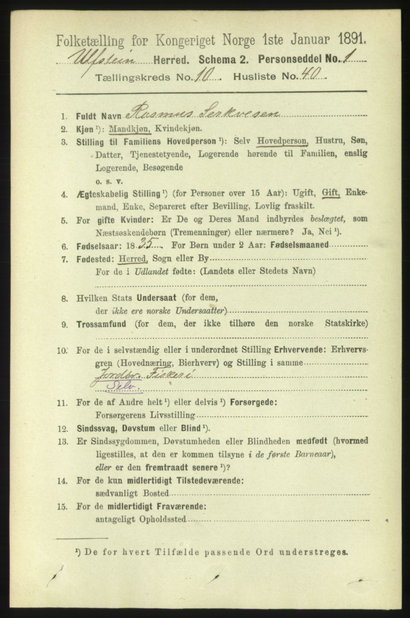 RA, 1891 census for 1516 Ulstein, 1891, p. 3384