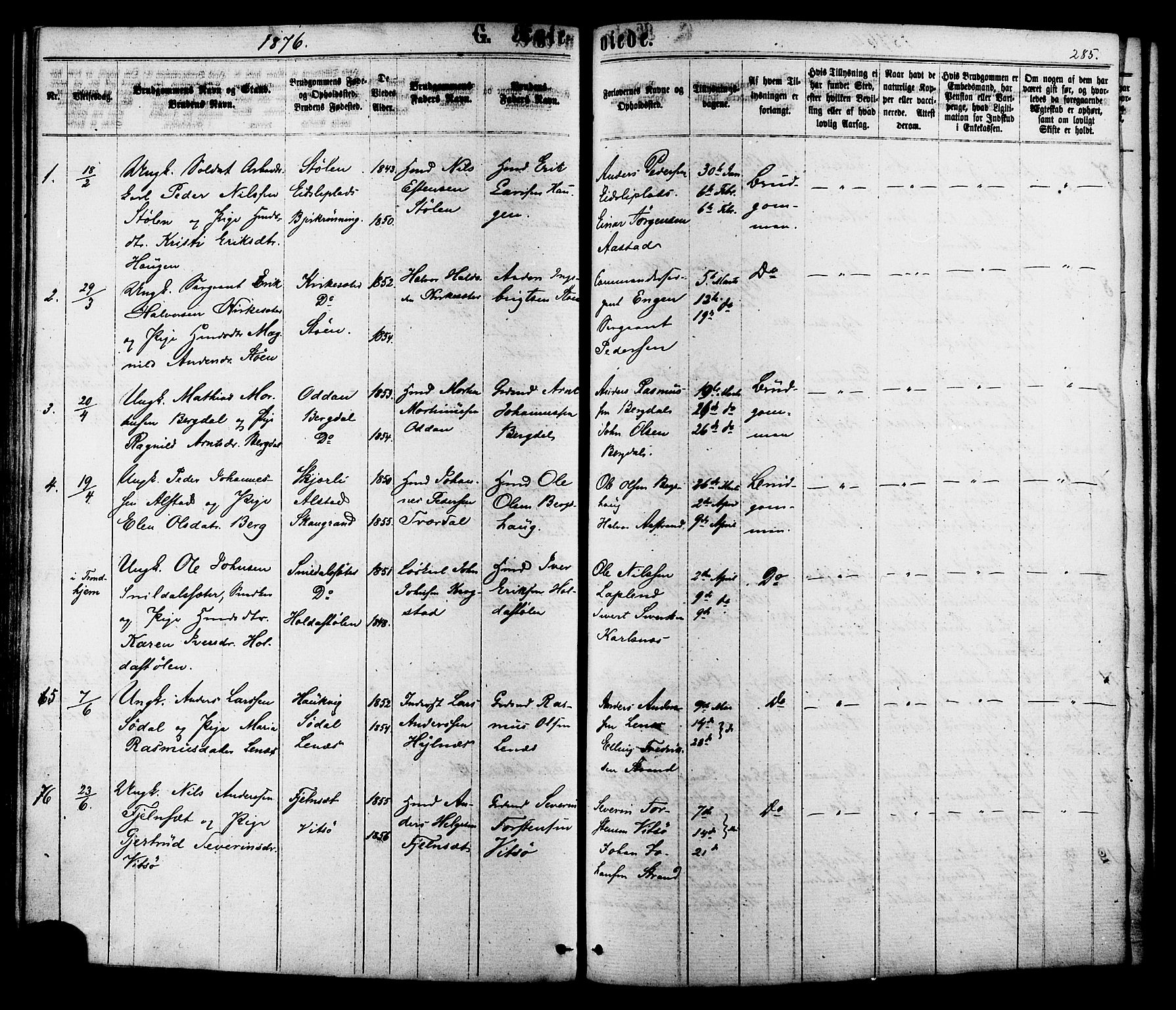 Ministerialprotokoller, klokkerbøker og fødselsregistre - Sør-Trøndelag, SAT/A-1456/630/L0495: Parish register (official) no. 630A08, 1868-1878, p. 285