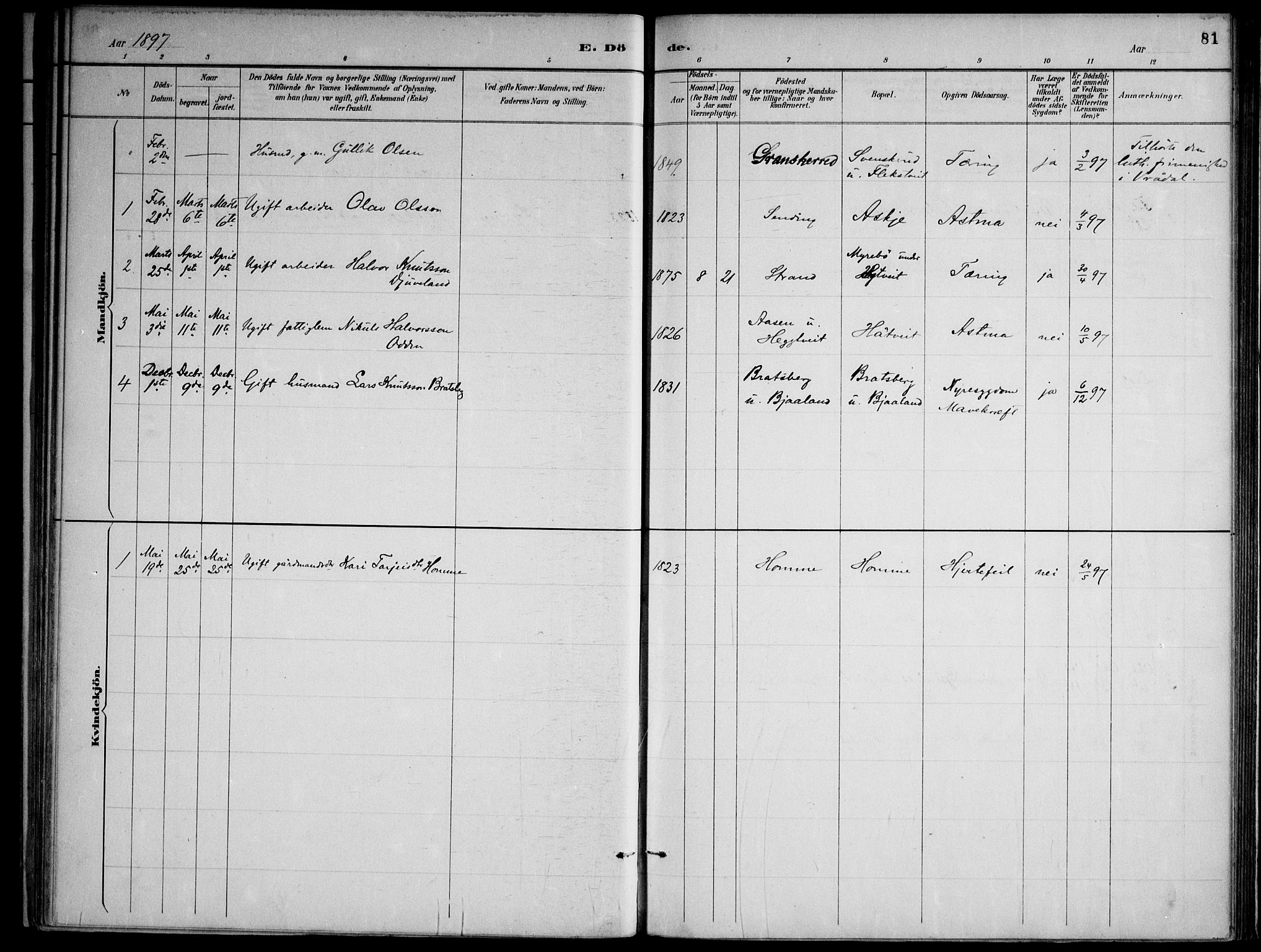 Lårdal kirkebøker, SAKO/A-284/F/Fa/L0007: Parish register (official) no. I 7, 1887-1906, p. 81