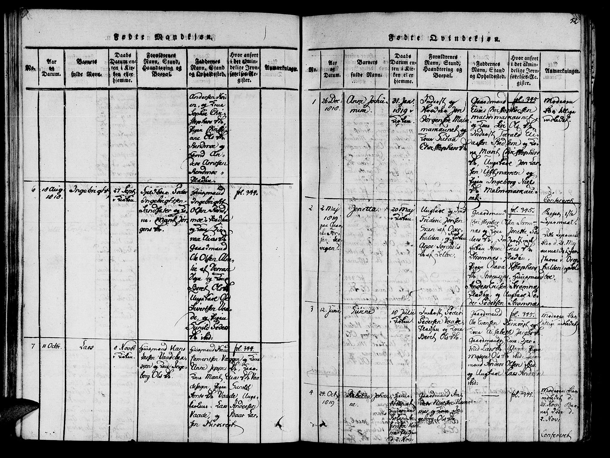 Ministerialprotokoller, klokkerbøker og fødselsregistre - Nord-Trøndelag, SAT/A-1458/741/L0387: Parish register (official) no. 741A03 /2, 1817-1822, p. 52