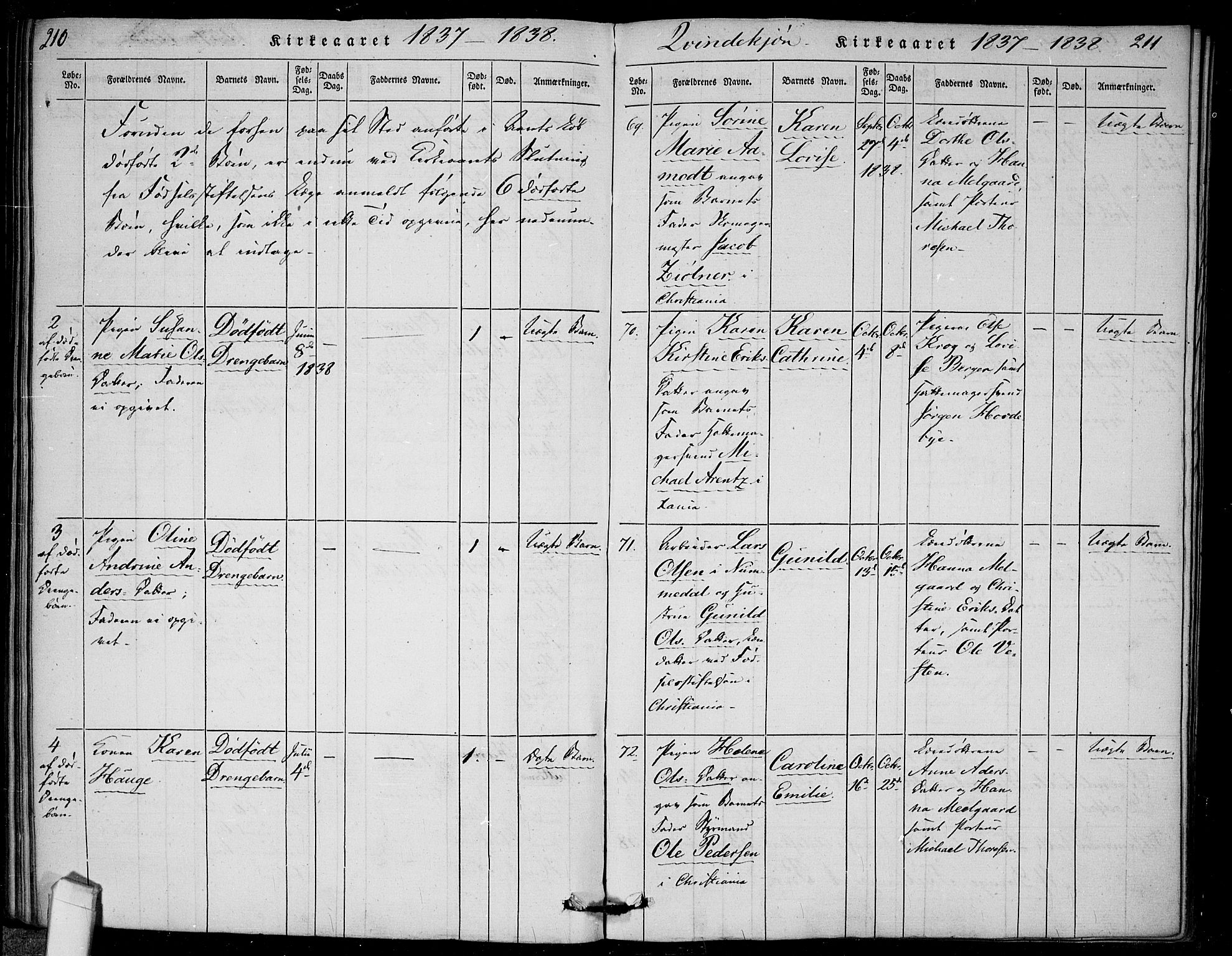 Rikshospitalet prestekontor Kirkebøker, AV/SAO-A-10309b/F/L0002: Parish register (official) no. 2, 1832-1840, p. 210-211