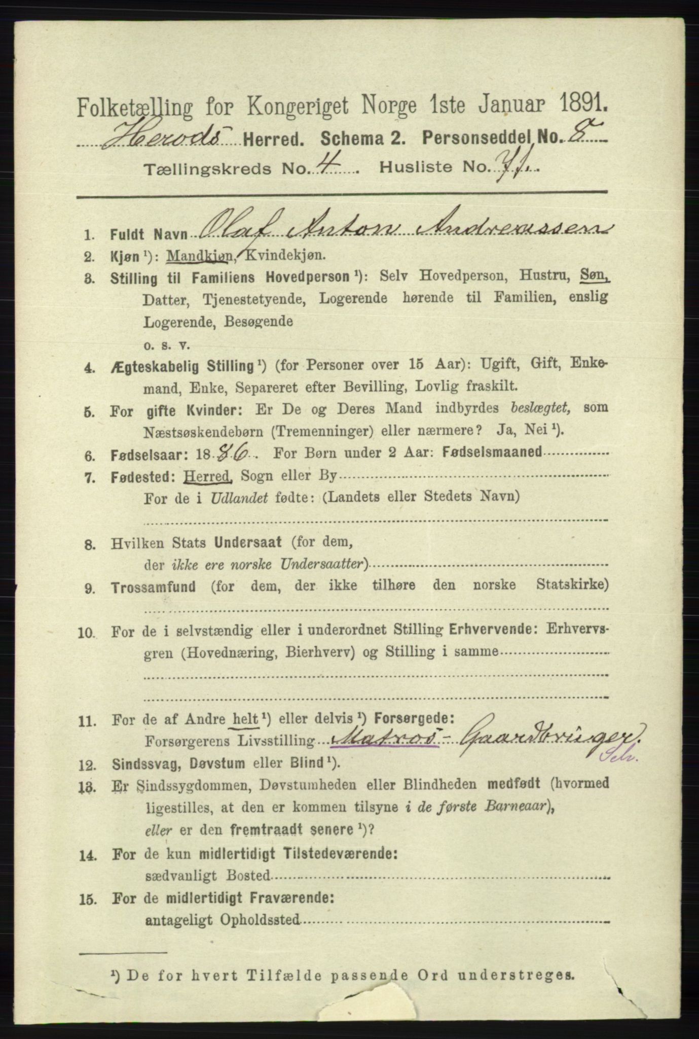 RA, 1891 census for 1039 Herad, 1891, p. 1724