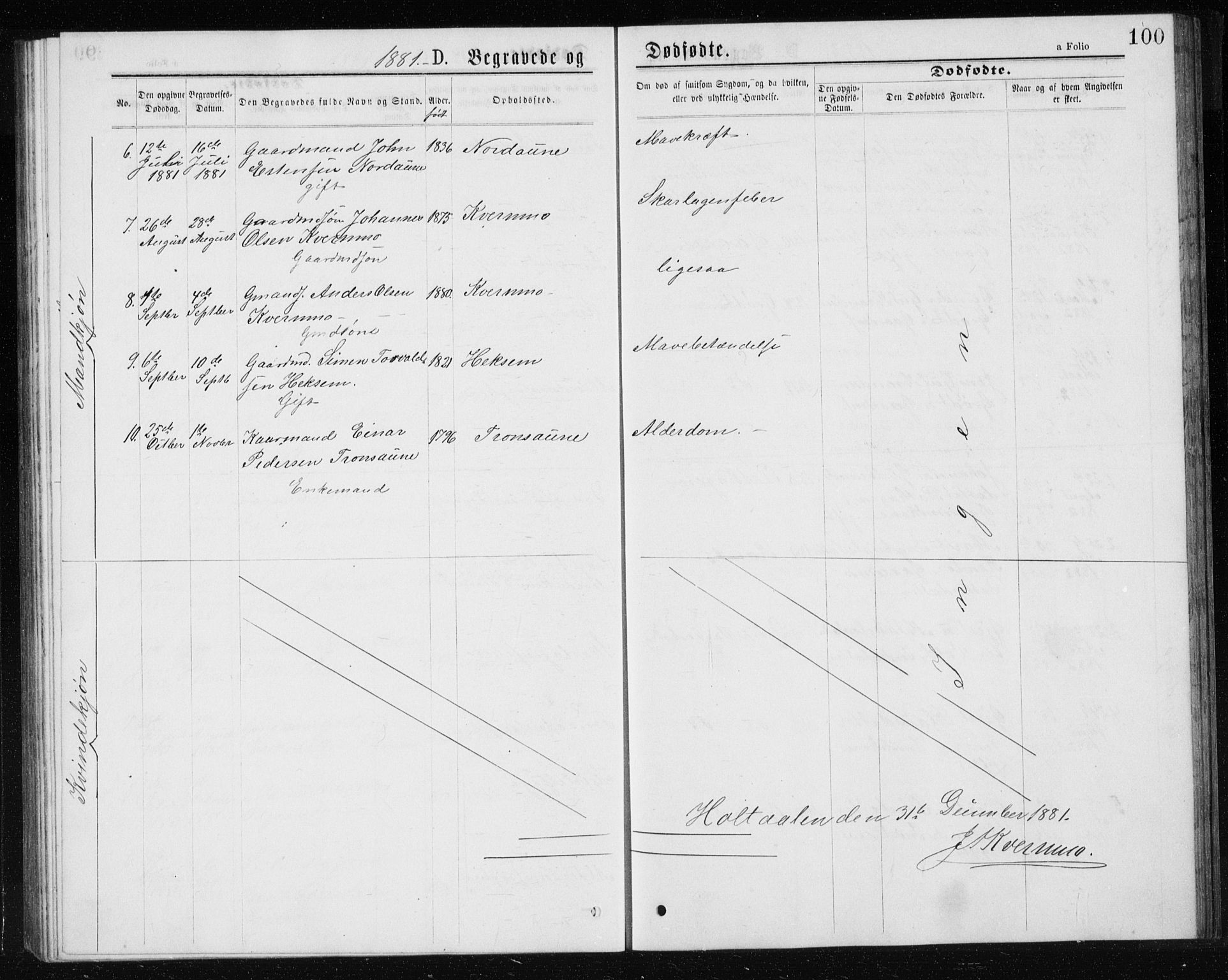Ministerialprotokoller, klokkerbøker og fødselsregistre - Sør-Trøndelag, SAT/A-1456/685/L0977: Parish register (copy) no. 685C02, 1879-1890, p. 100