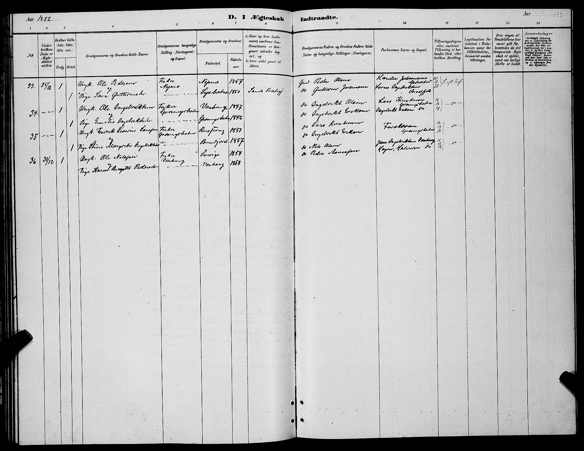 Lenvik sokneprestembete, SATØ/S-1310/H/Ha/Hab/L0006klokker: Parish register (copy) no. 6, 1881-1889, p. 193