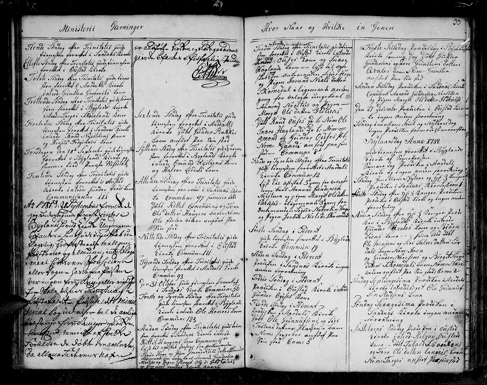 Bygland sokneprestkontor, SAK/1111-0006/F/Fa/Fab/L0002: Parish register (official) no. A 2, 1766-1816, p. 33