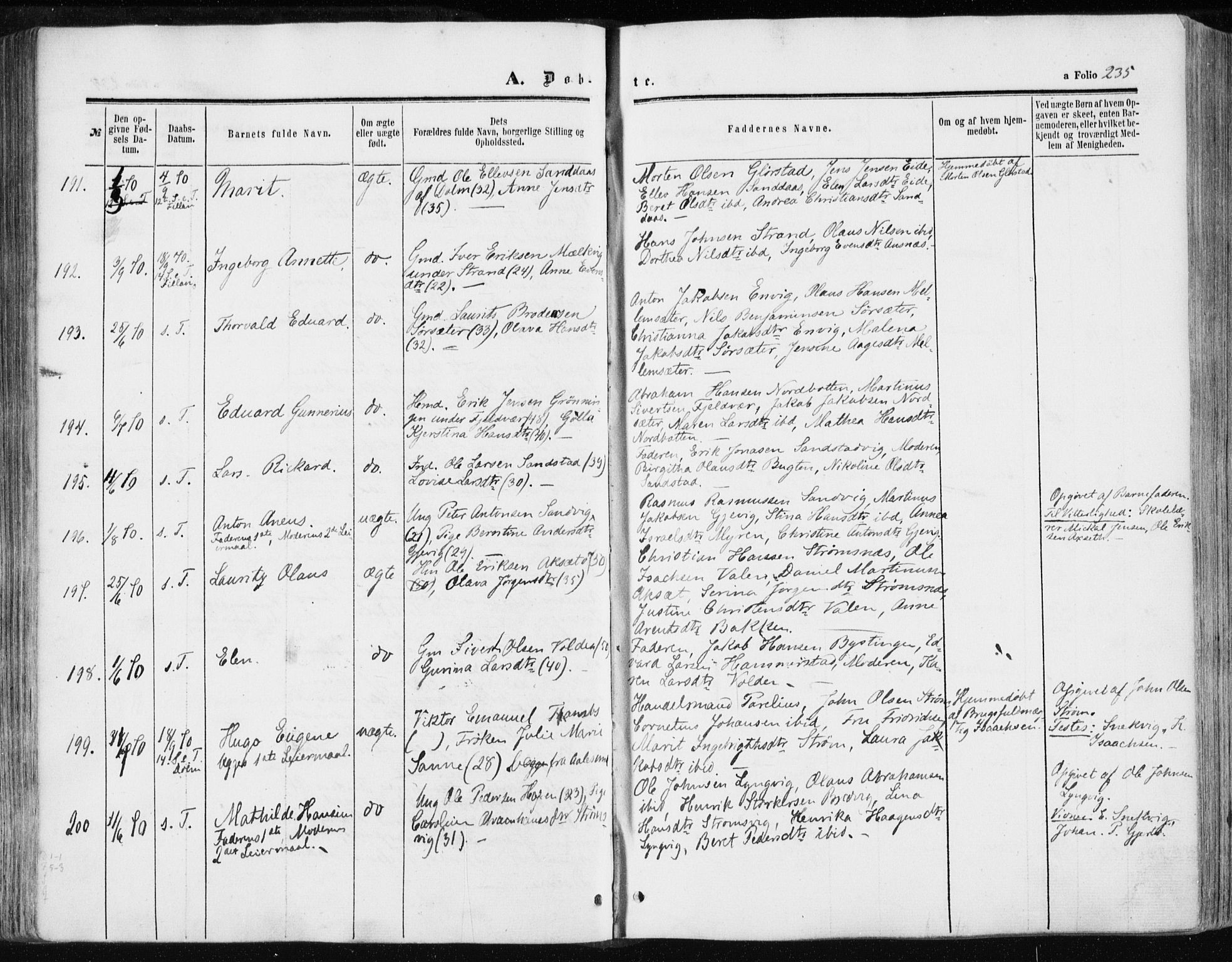 Ministerialprotokoller, klokkerbøker og fødselsregistre - Sør-Trøndelag, SAT/A-1456/634/L0531: Parish register (official) no. 634A07, 1861-1870, p. 235