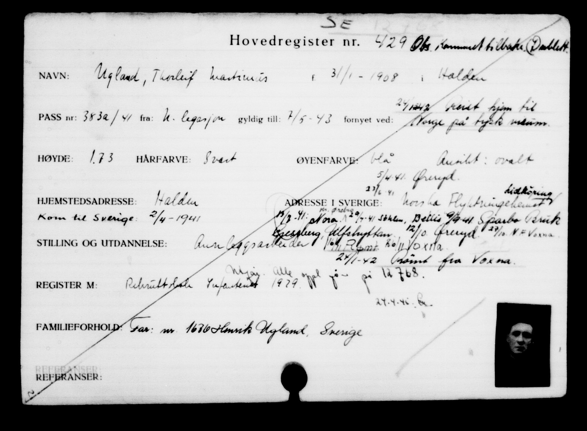 Utenriksstasjonene, Legasjonen i Stockholm, Flyktningkontoret, AV/RA-S-6753/V/Va/L0001: Kjesäterkartoteket, flyktninger med registreringsnr. 1-1000, 1940-1945, p. 671