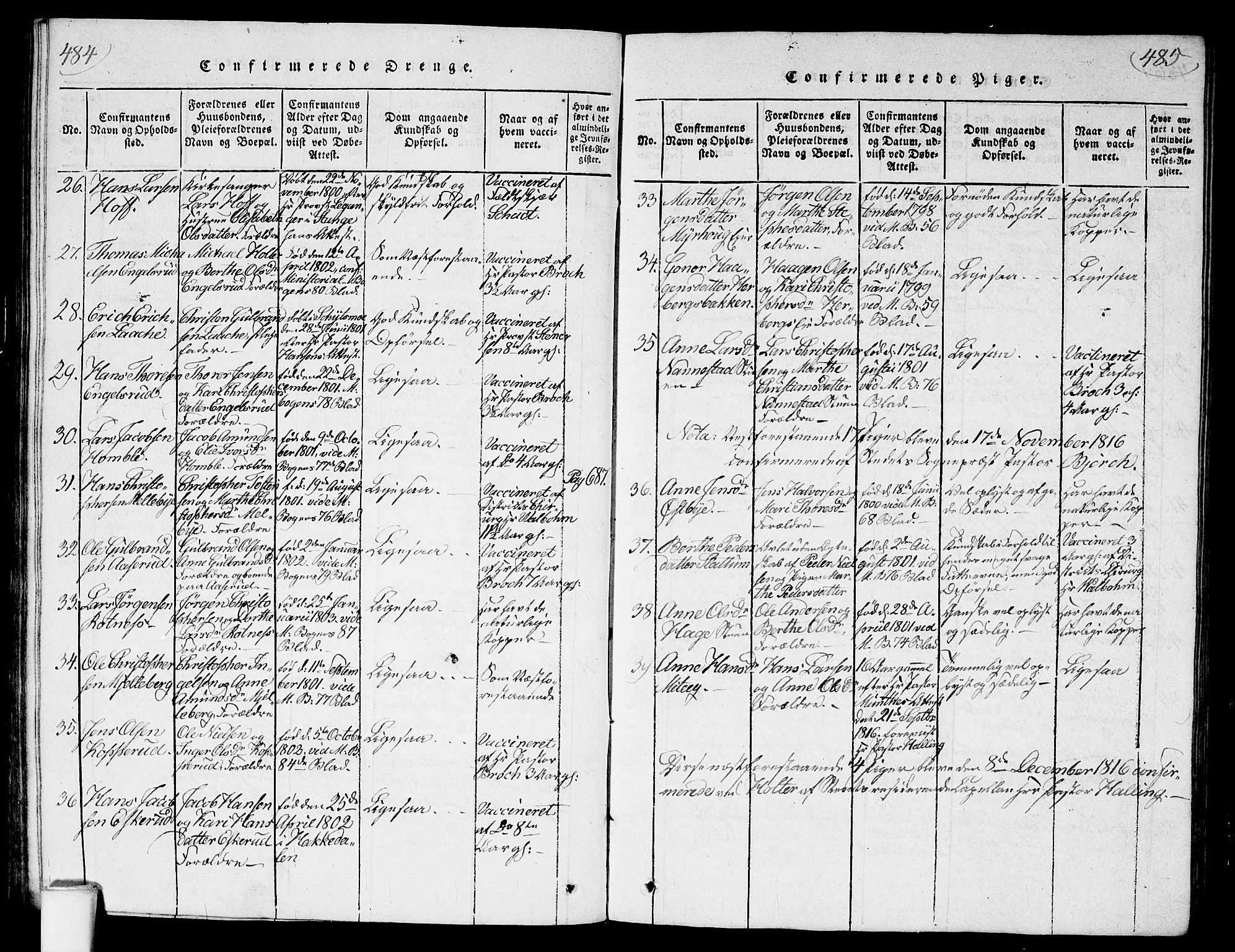 Nannestad prestekontor Kirkebøker, AV/SAO-A-10414a/G/Ga/L0001: Parish register (copy) no. I 1, 1815-1839, p. 484-485