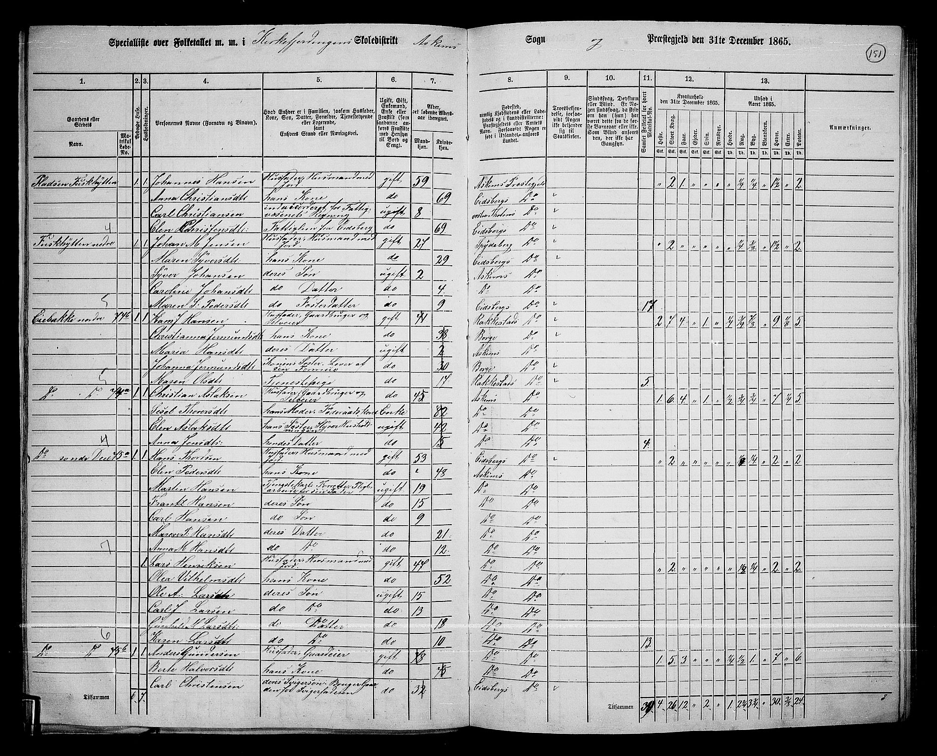 RA, 1865 census for Askim, 1865, p. 14