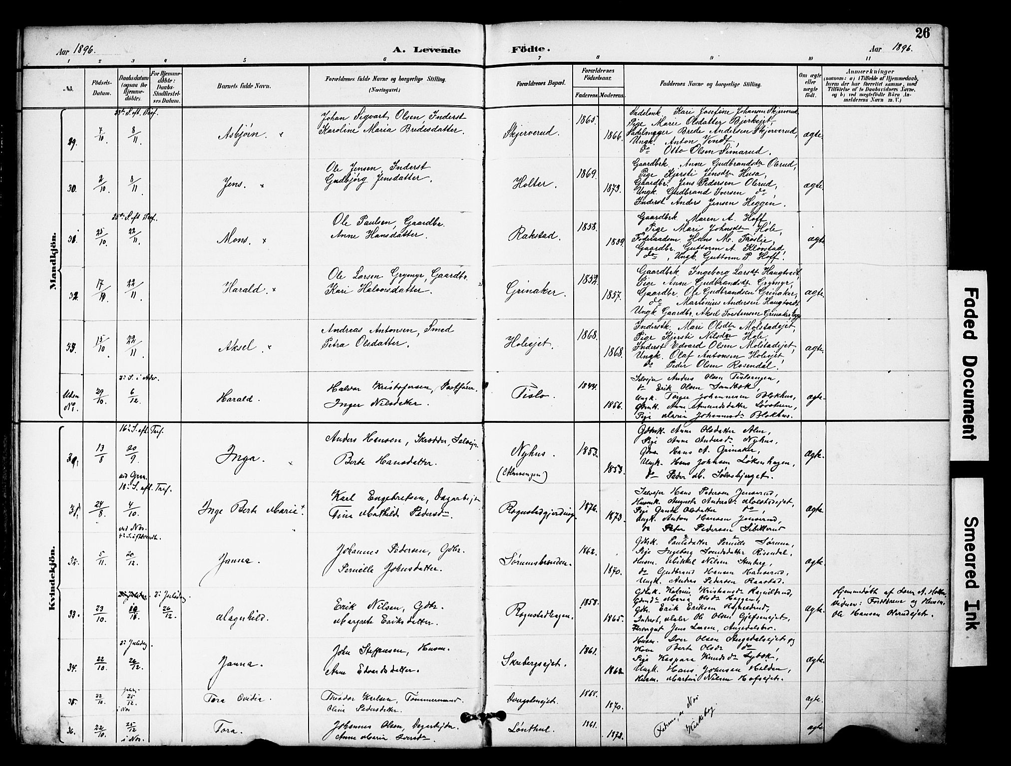 Brandbu prestekontor, SAH/PREST-114/H/Ha/Hab/L0006: Parish register (copy) no. 6, 1893-1902, p. 26