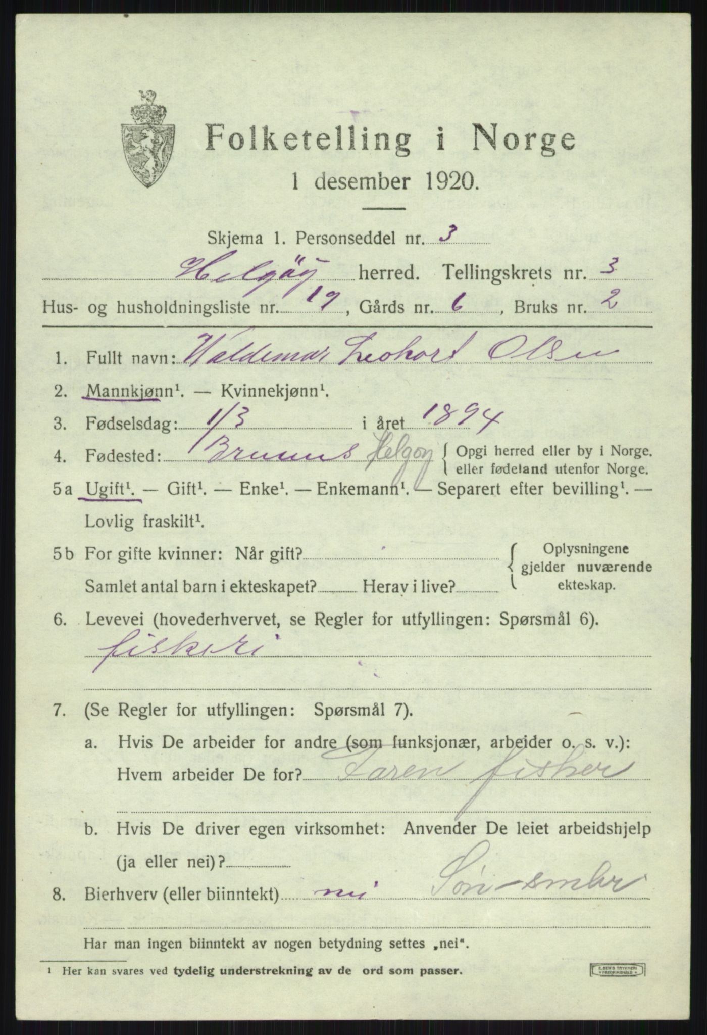 SATØ, 1920 census for Helgøy, 1920, p. 1631