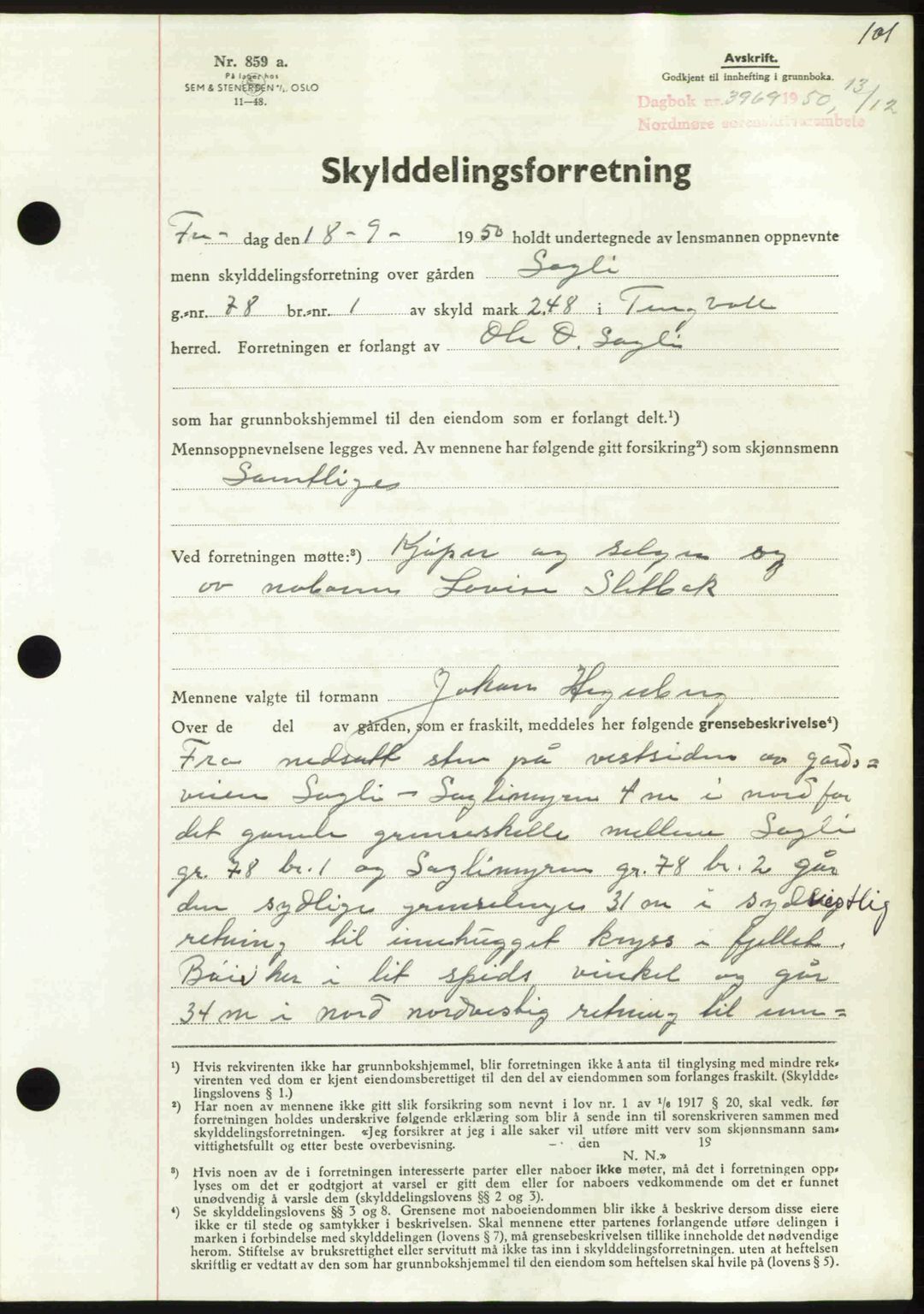 Nordmøre sorenskriveri, AV/SAT-A-4132/1/2/2Ca: Mortgage book no. A117, 1950-1950, Diary no: : 3969/1950