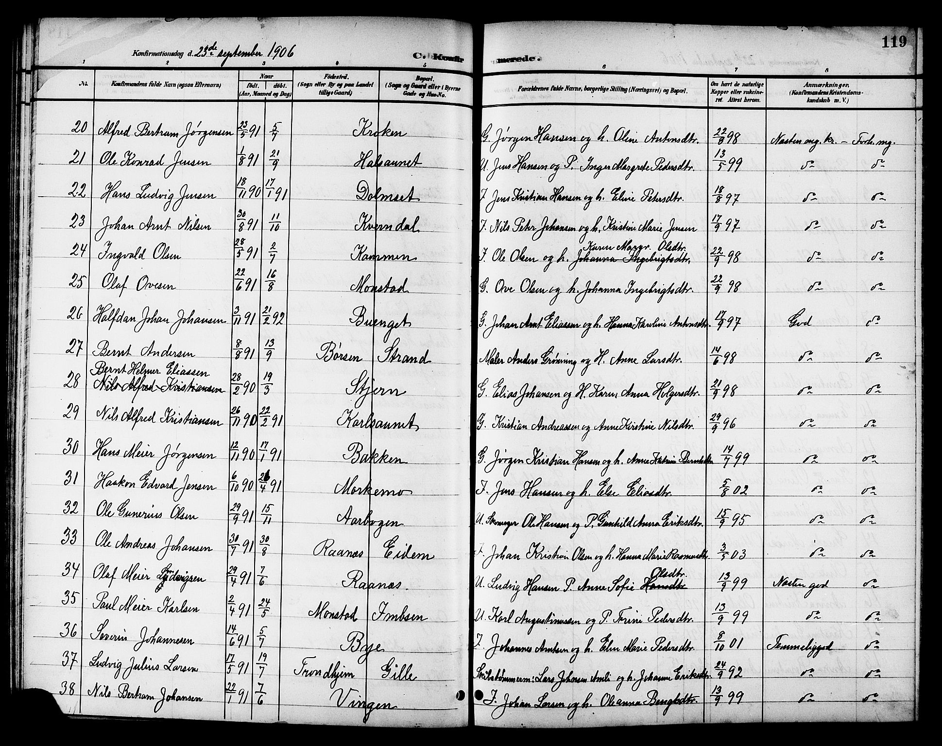 Ministerialprotokoller, klokkerbøker og fødselsregistre - Sør-Trøndelag, SAT/A-1456/655/L0688: Parish register (copy) no. 655C04, 1899-1922, p. 119