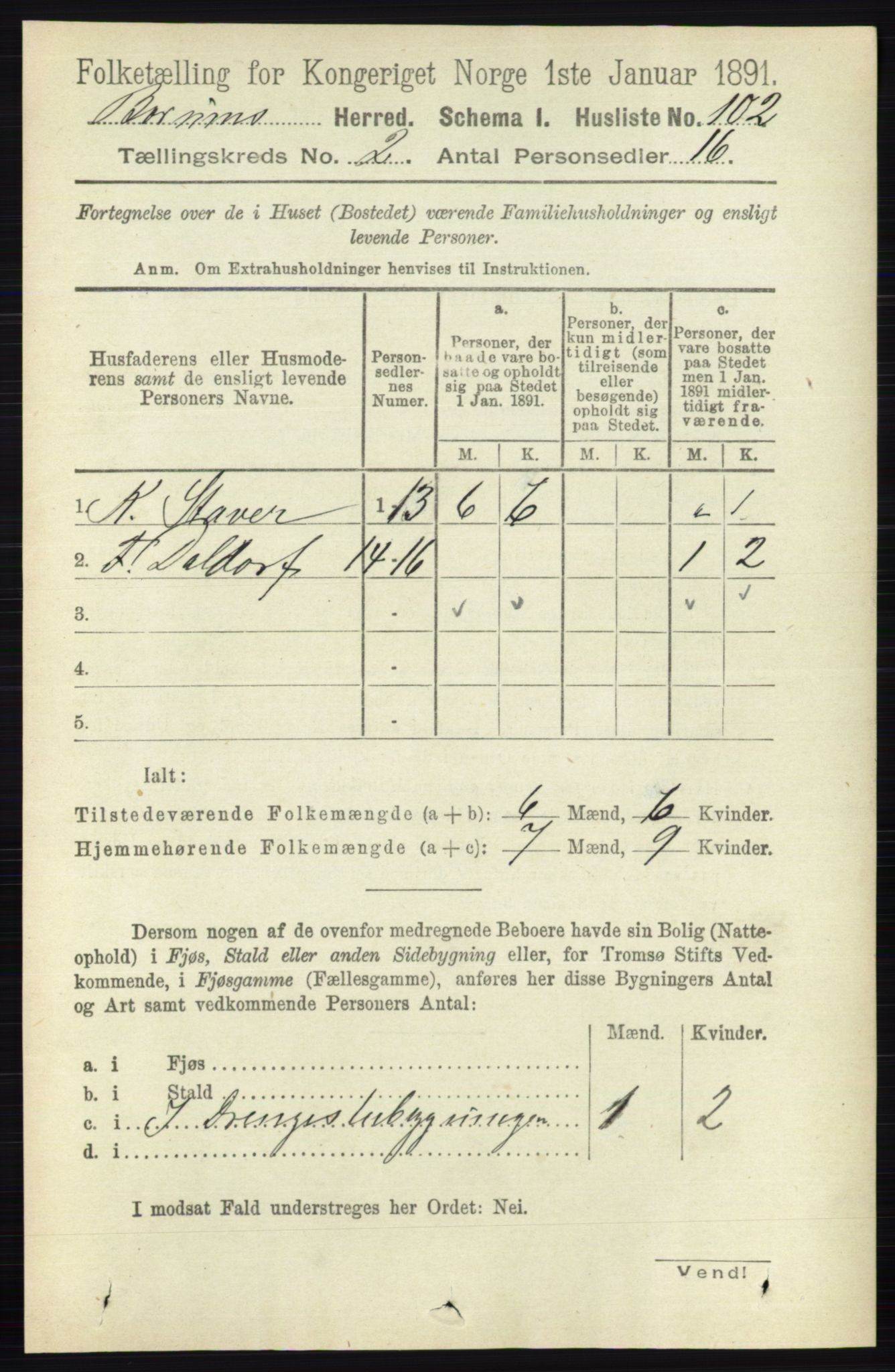 RA, 1891 census for 0219 Bærum, 1891, p. 1059