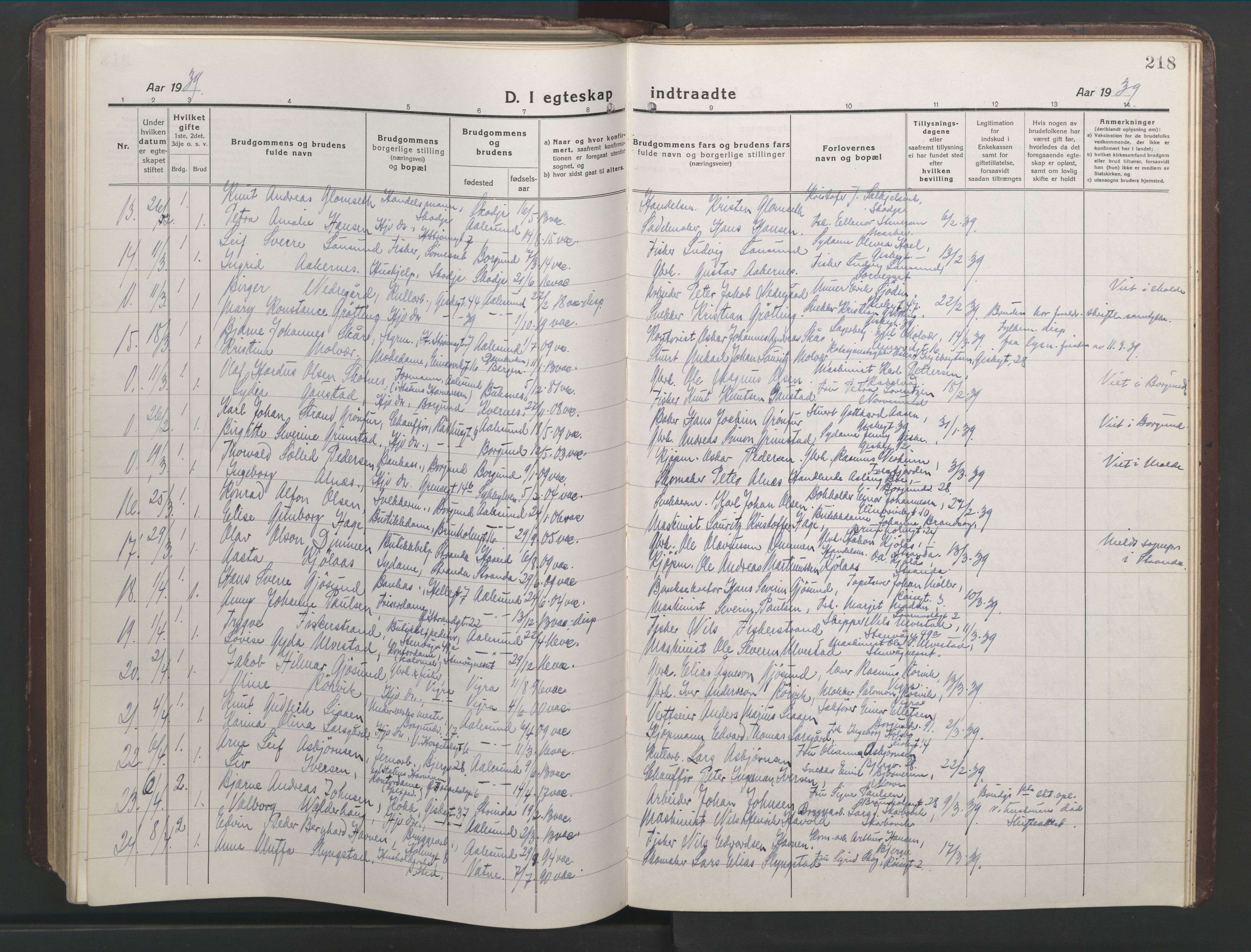 Ministerialprotokoller, klokkerbøker og fødselsregistre - Møre og Romsdal, AV/SAT-A-1454/529/L0473: Parish register (copy) no. 529C10, 1918-1941, p. 218