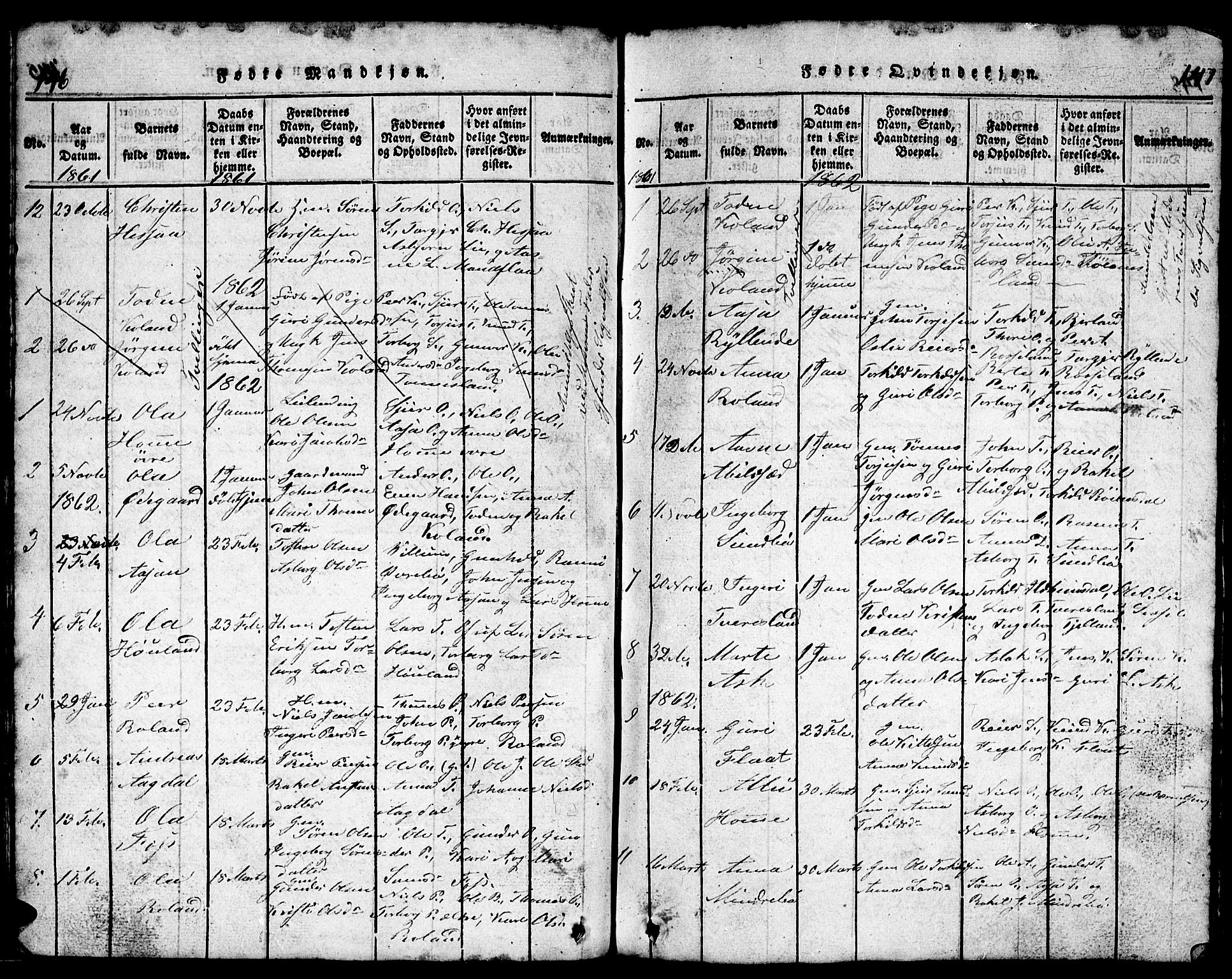 Bjelland sokneprestkontor, SAK/1111-0005/F/Fb/Fba/L0003: Parish register (copy) no. B 3, 1816-1870, p. 146-147