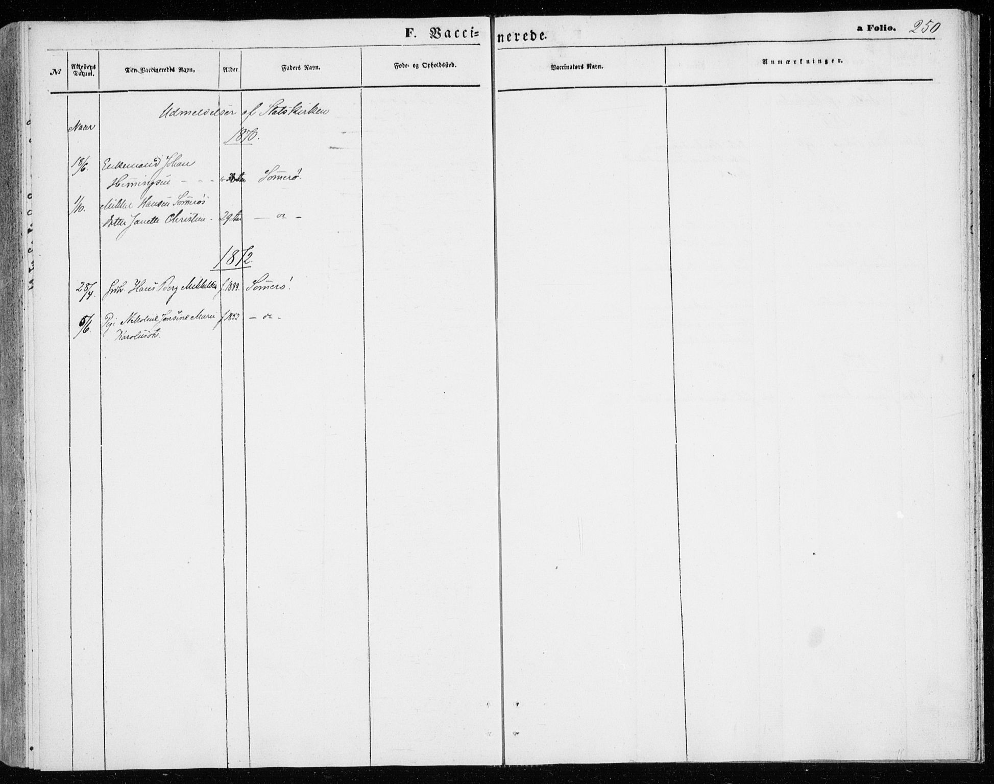 Lenvik sokneprestembete, SATØ/S-1310/H/Ha/Haa/L0009kirke: Parish register (official) no. 9, 1866-1873, p. 250