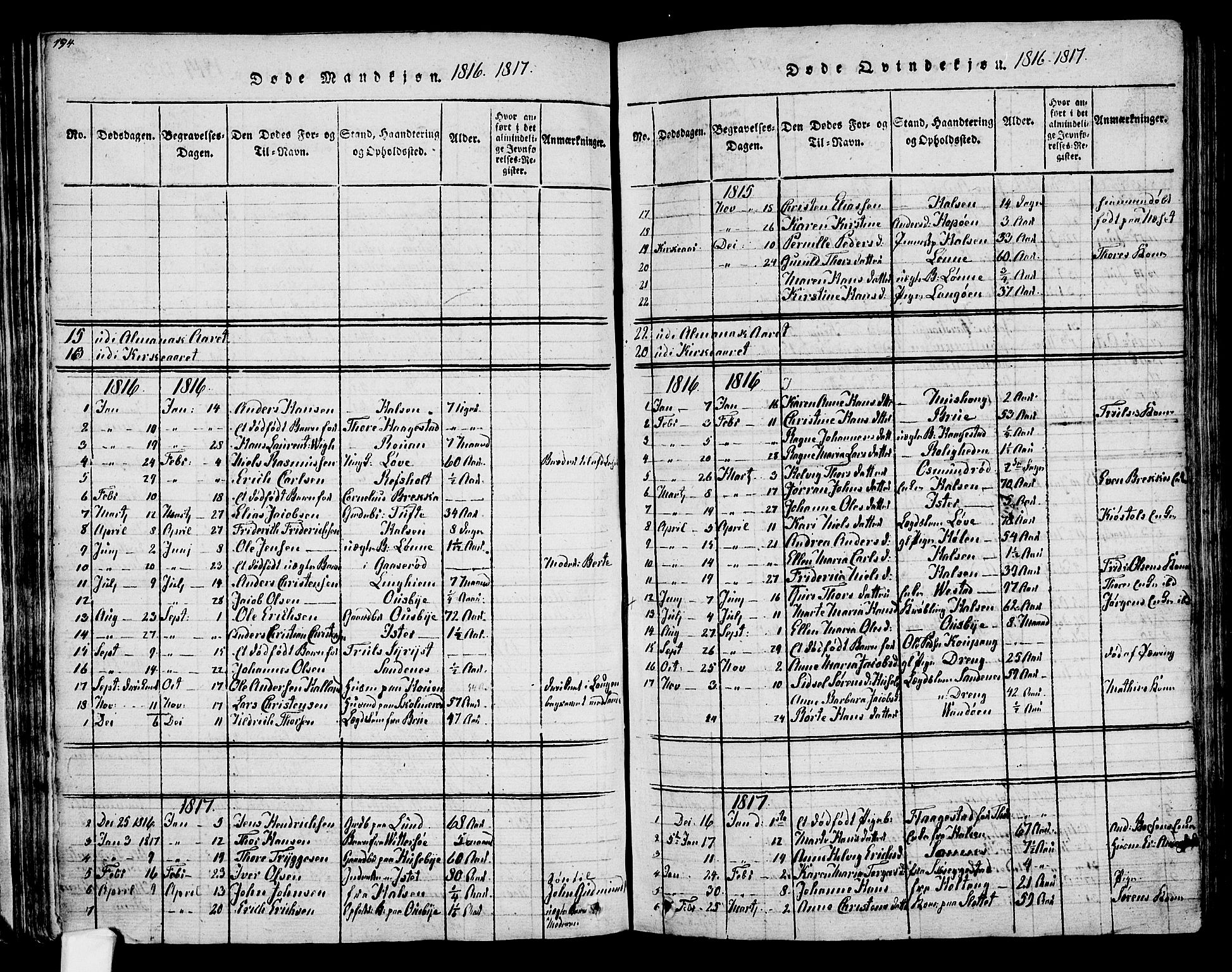 Tjølling kirkebøker, SAKO/A-60/F/Fa/L0005: Parish register (official) no. 5, 1814-1836, p. 194-195