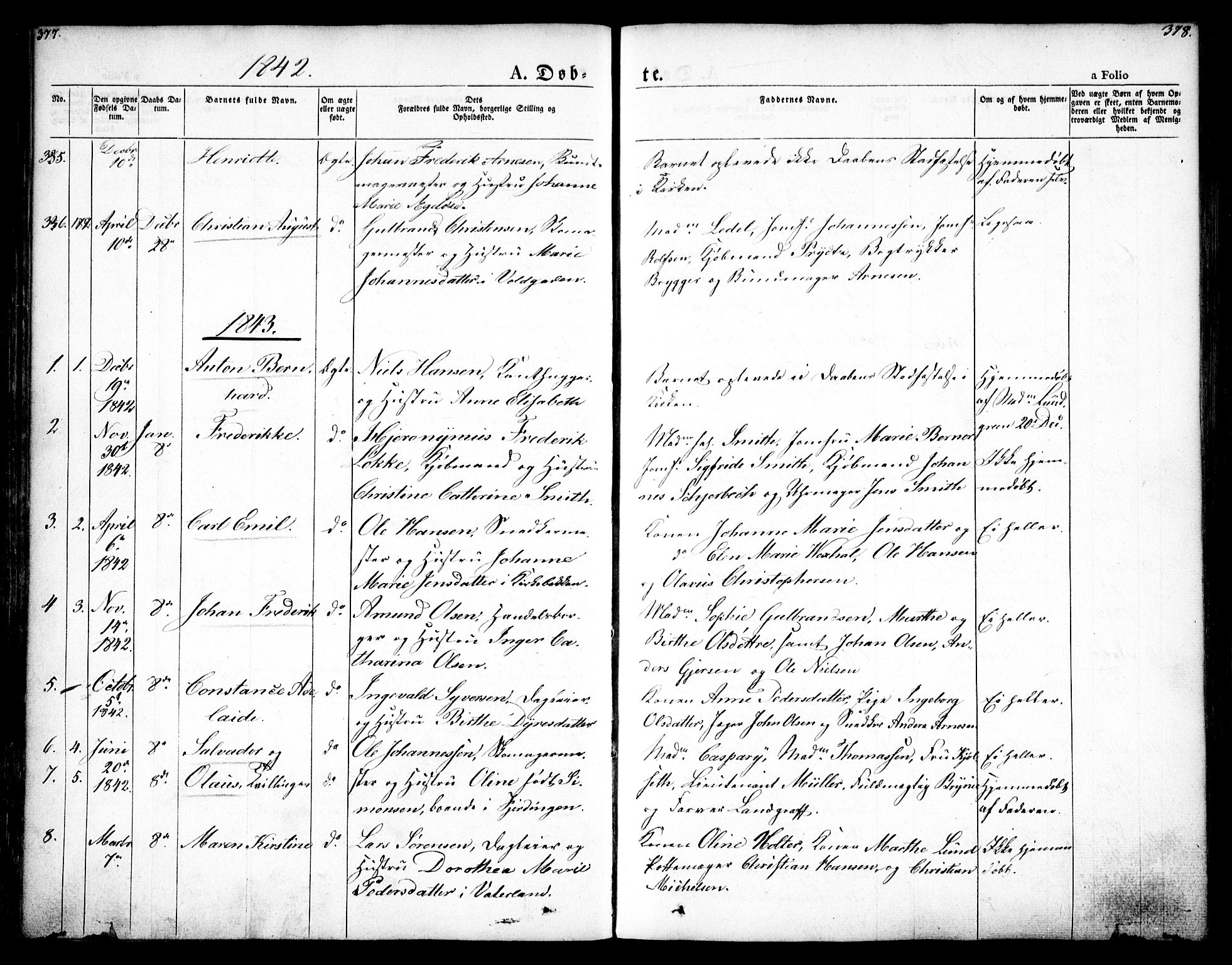 Oslo domkirke Kirkebøker, SAO/A-10752/F/Fa/L0012: Parish register (official) no. 12, 1837-1845, p. 377-378