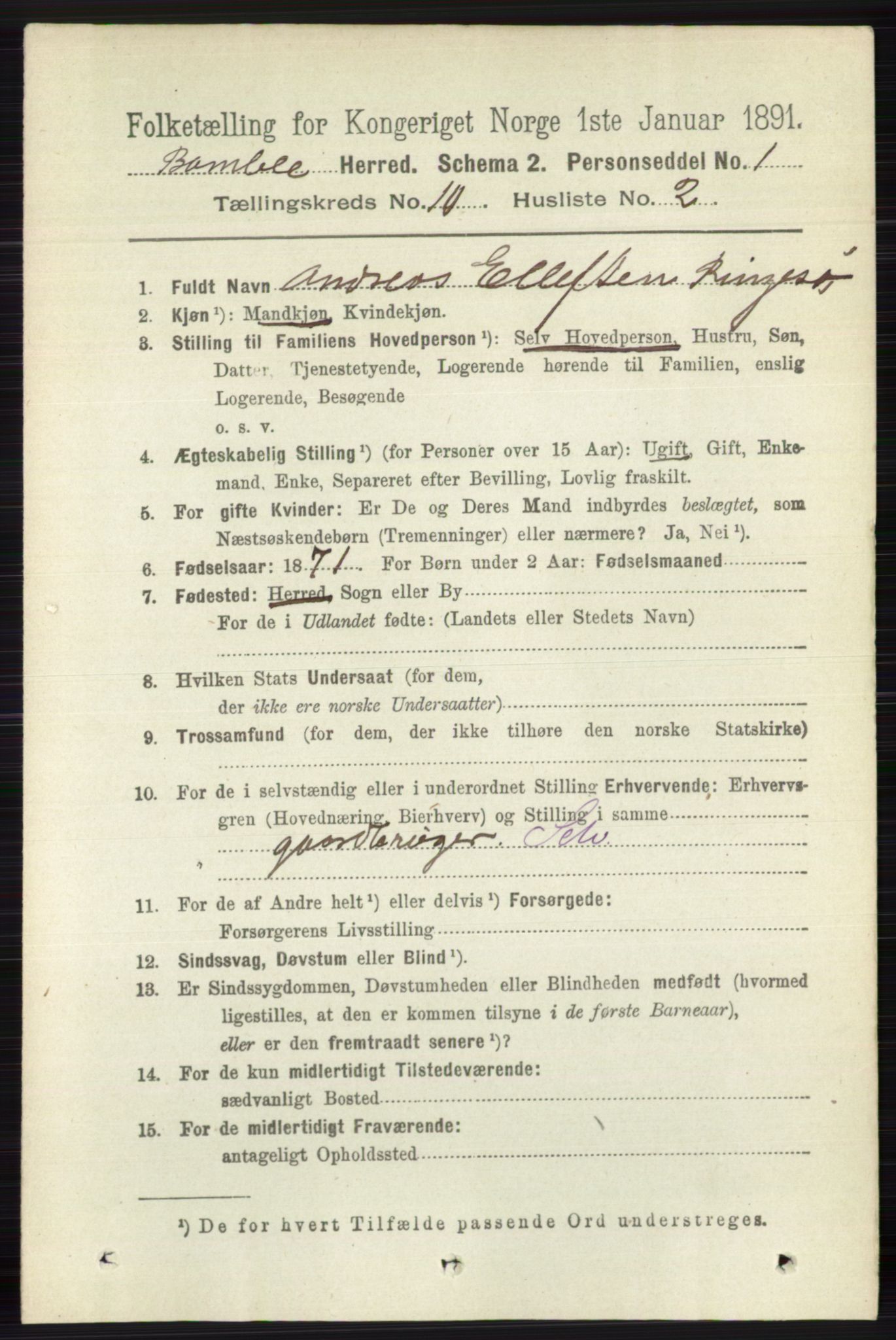 RA, 1891 census for 0814 Bamble, 1891, p. 5781