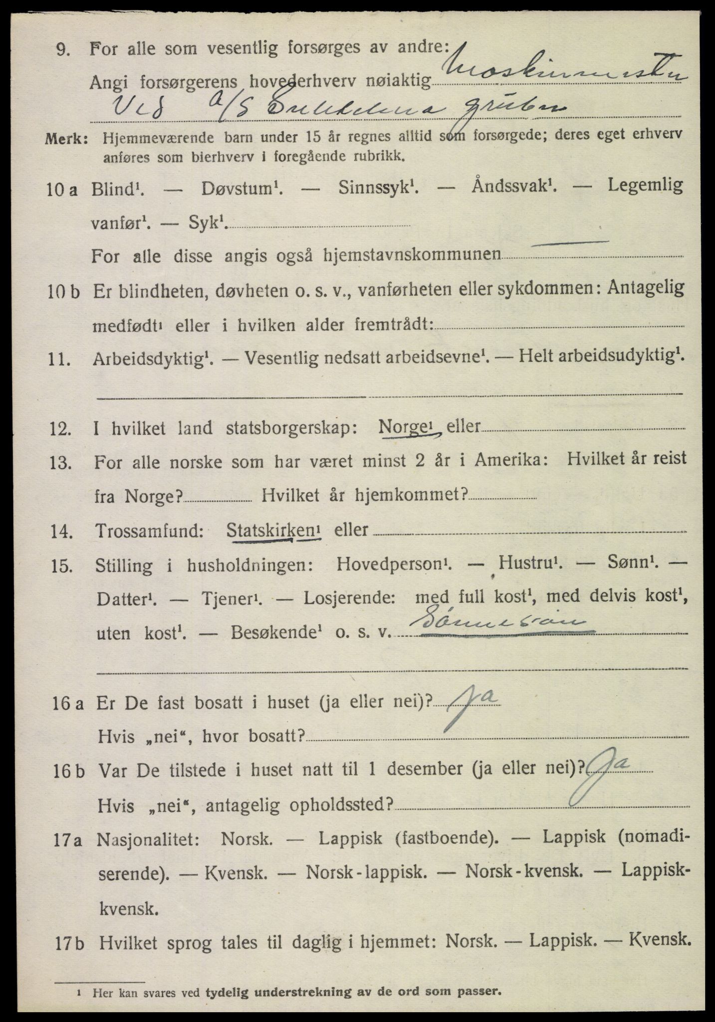 SAT, 1920 census for Fauske, 1920, p. 3515