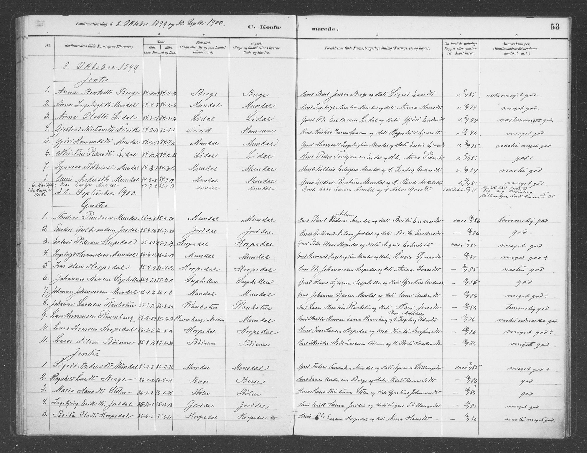 Balestrand sokneprestembete, SAB/A-79601/H/Haa/Haac/L0001: Parish register (official) no. C  1, 1889-1909, p. 53
