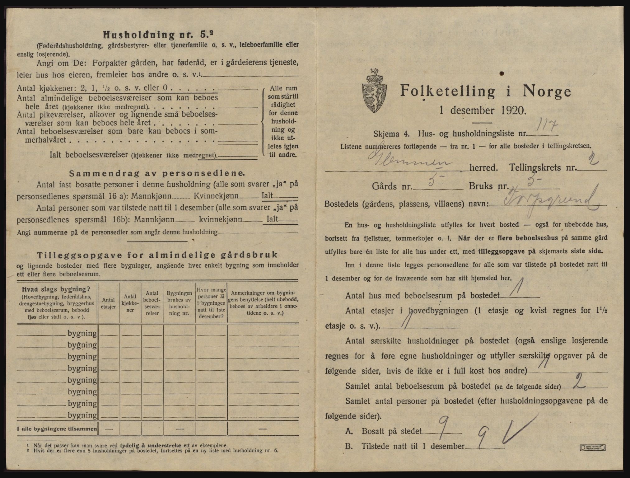 SAO, 1920 census for Glemmen, 1920, p. 433