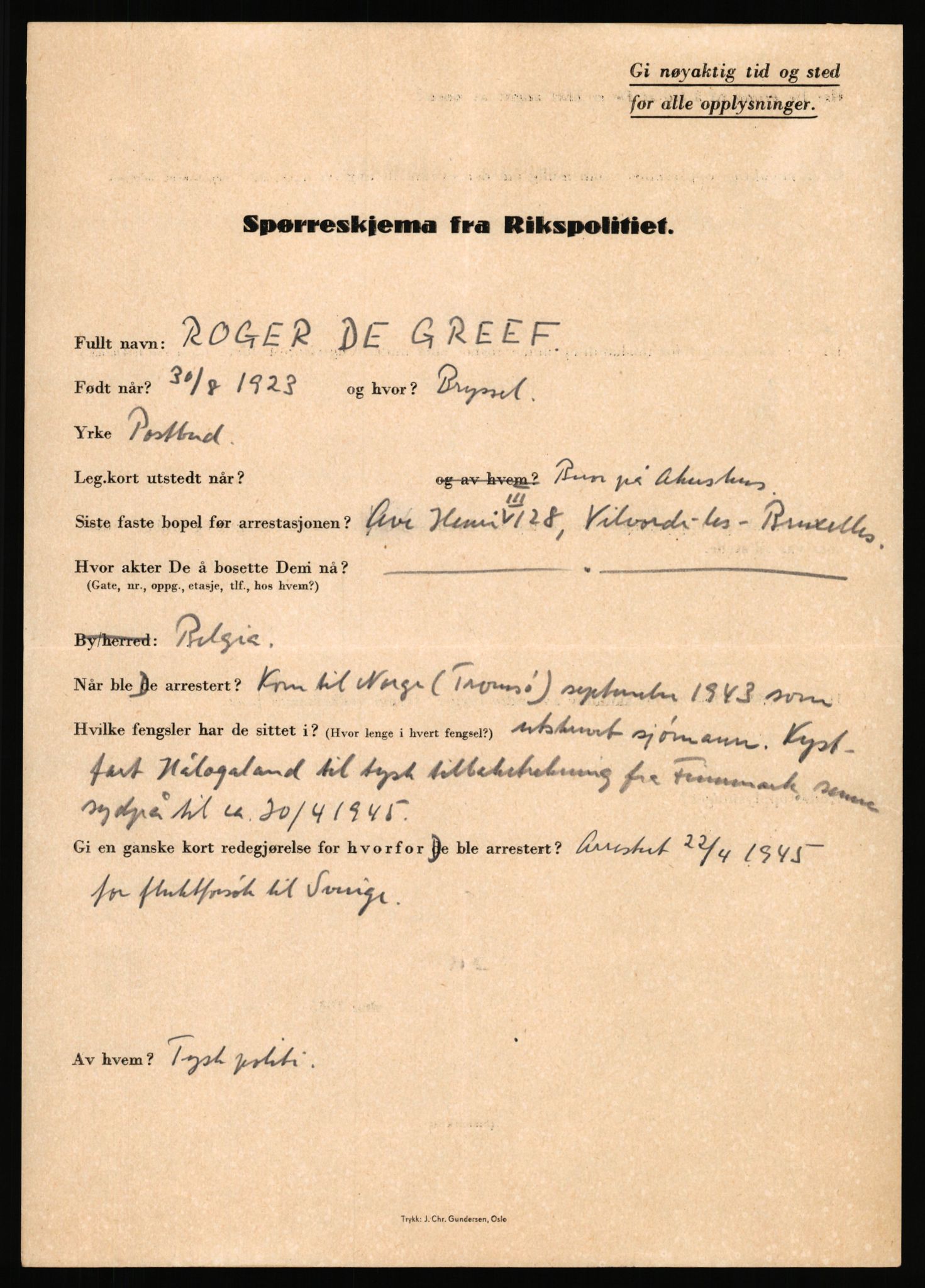Rikspolitisjefen, AV/RA-S-1560/L/L0019: Utenlandske fanger, 1940-1945, p. 13