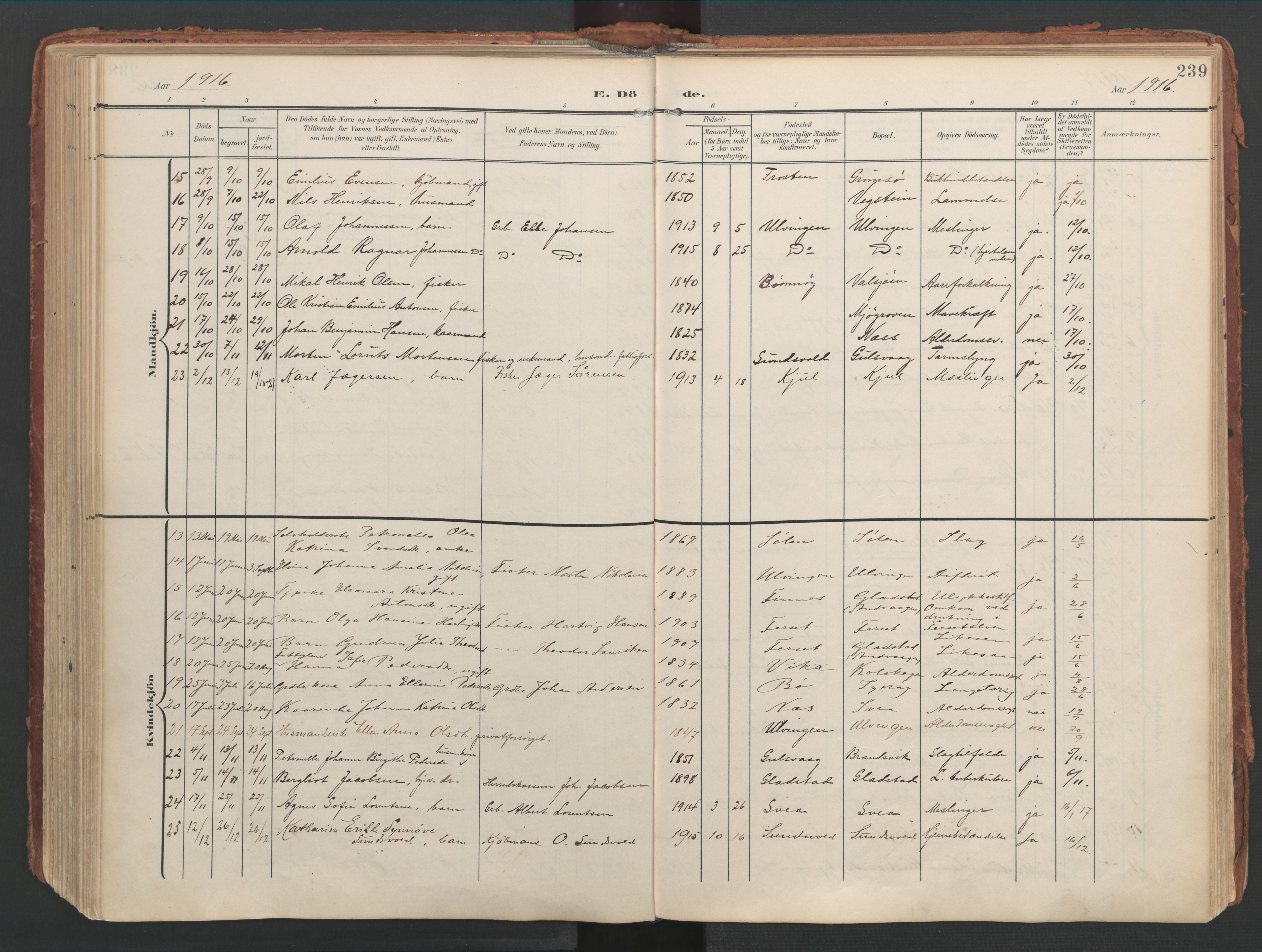 Ministerialprotokoller, klokkerbøker og fødselsregistre - Nordland, AV/SAT-A-1459/816/L0250: Parish register (official) no. 816A16, 1903-1923, p. 239